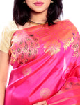 Pink Pure Zari Kanchipuram Pure Silk Saree with Peacock motifs
