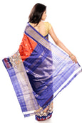 orange & blue pochampally saree in ilk fabric