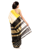 ikkat saree in white & yellow color