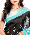 Sky Blue & Black pochampally silk saree online usa, uk, canada