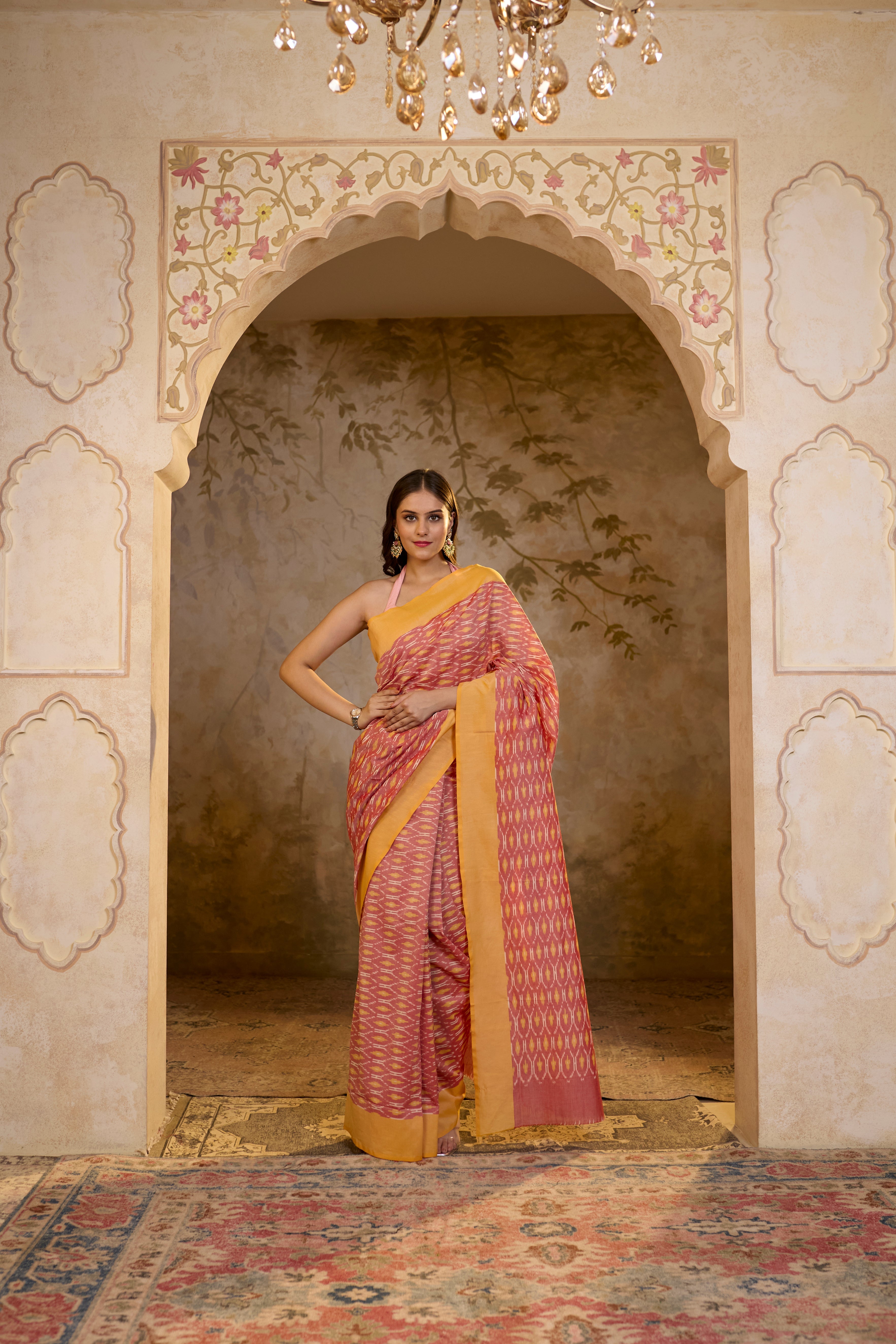Pink Yellow Saree