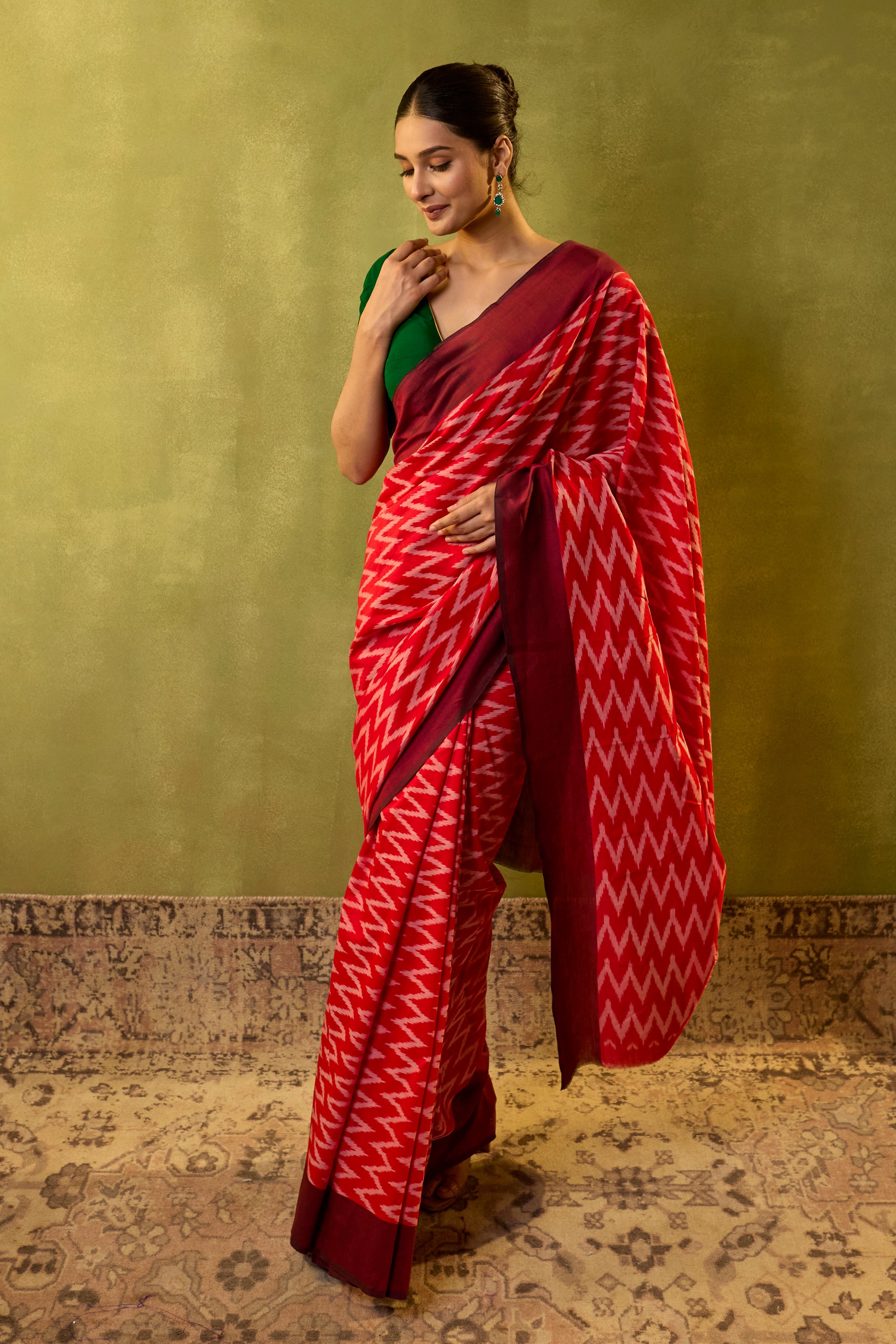 Red Green Saree