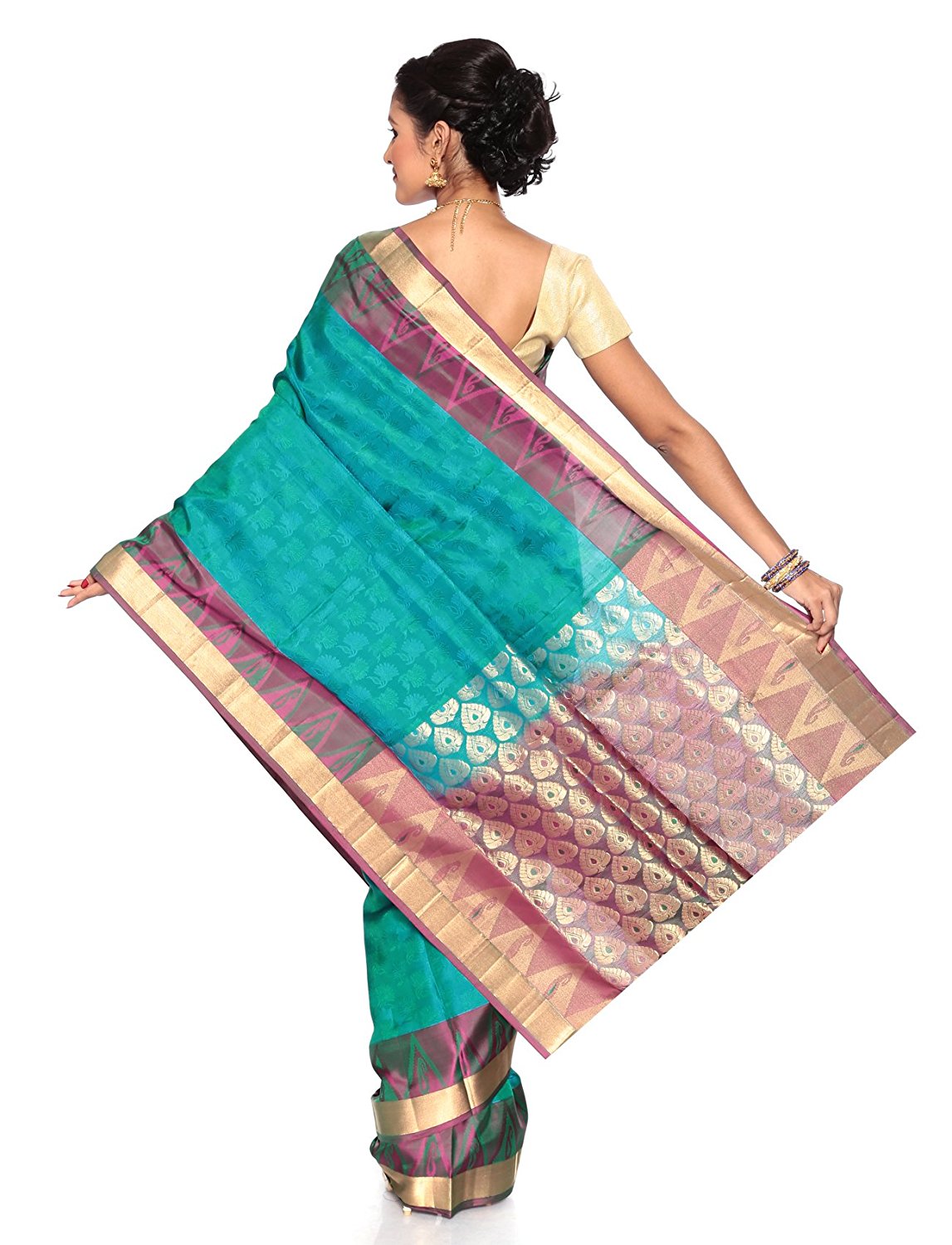 turquoise kanchivaram saree