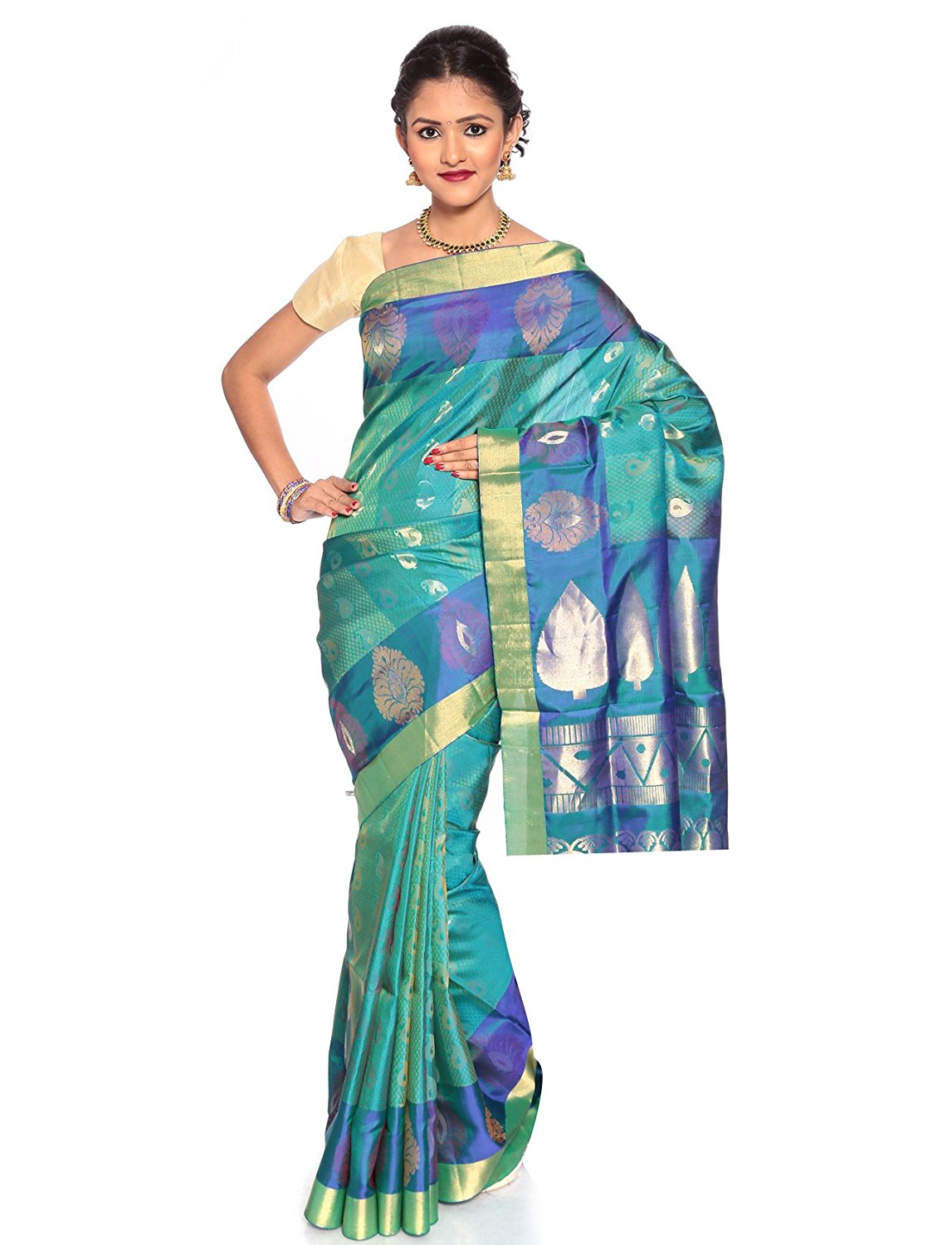 teal kanchivaram saree