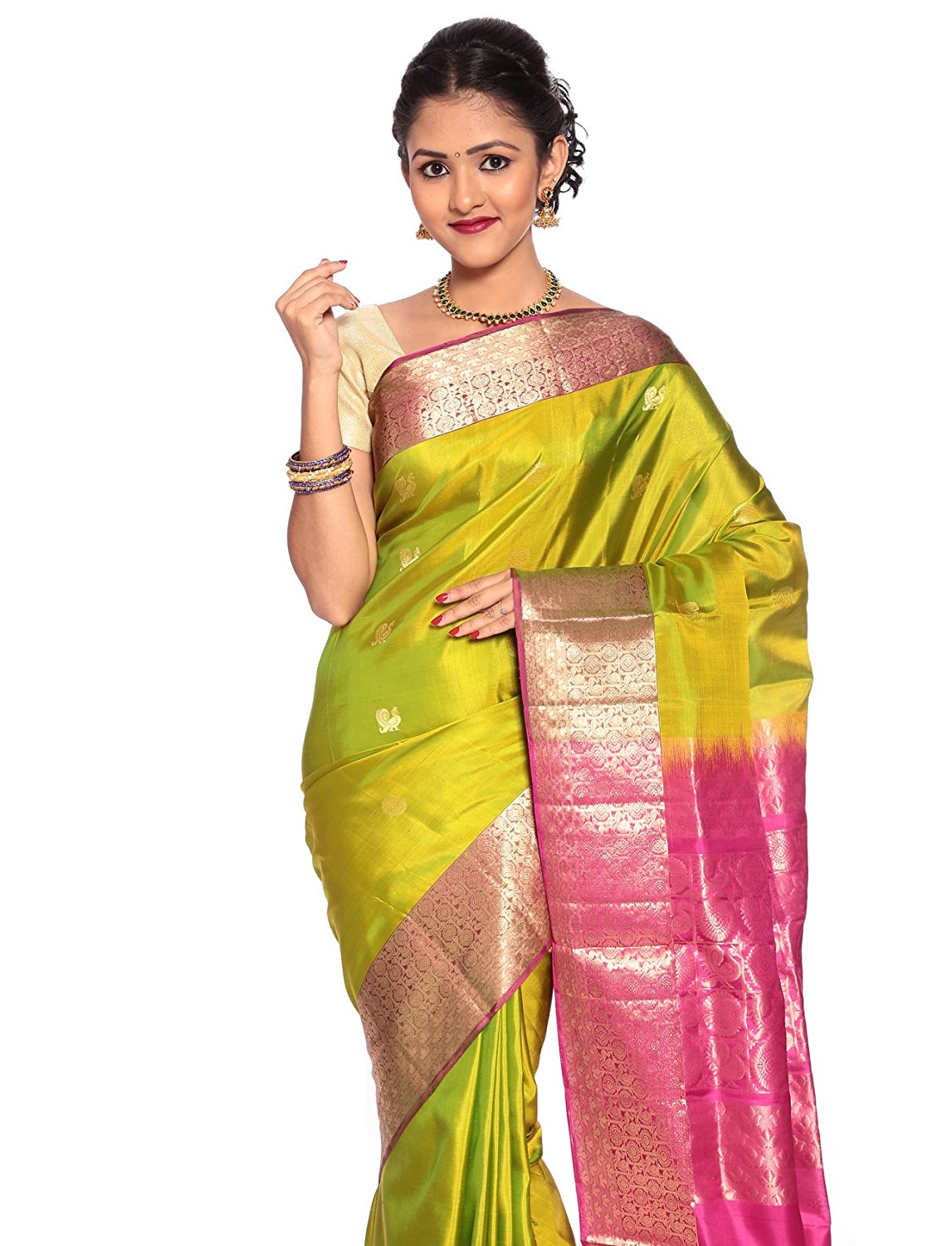 lime green kanchipuram silk saree