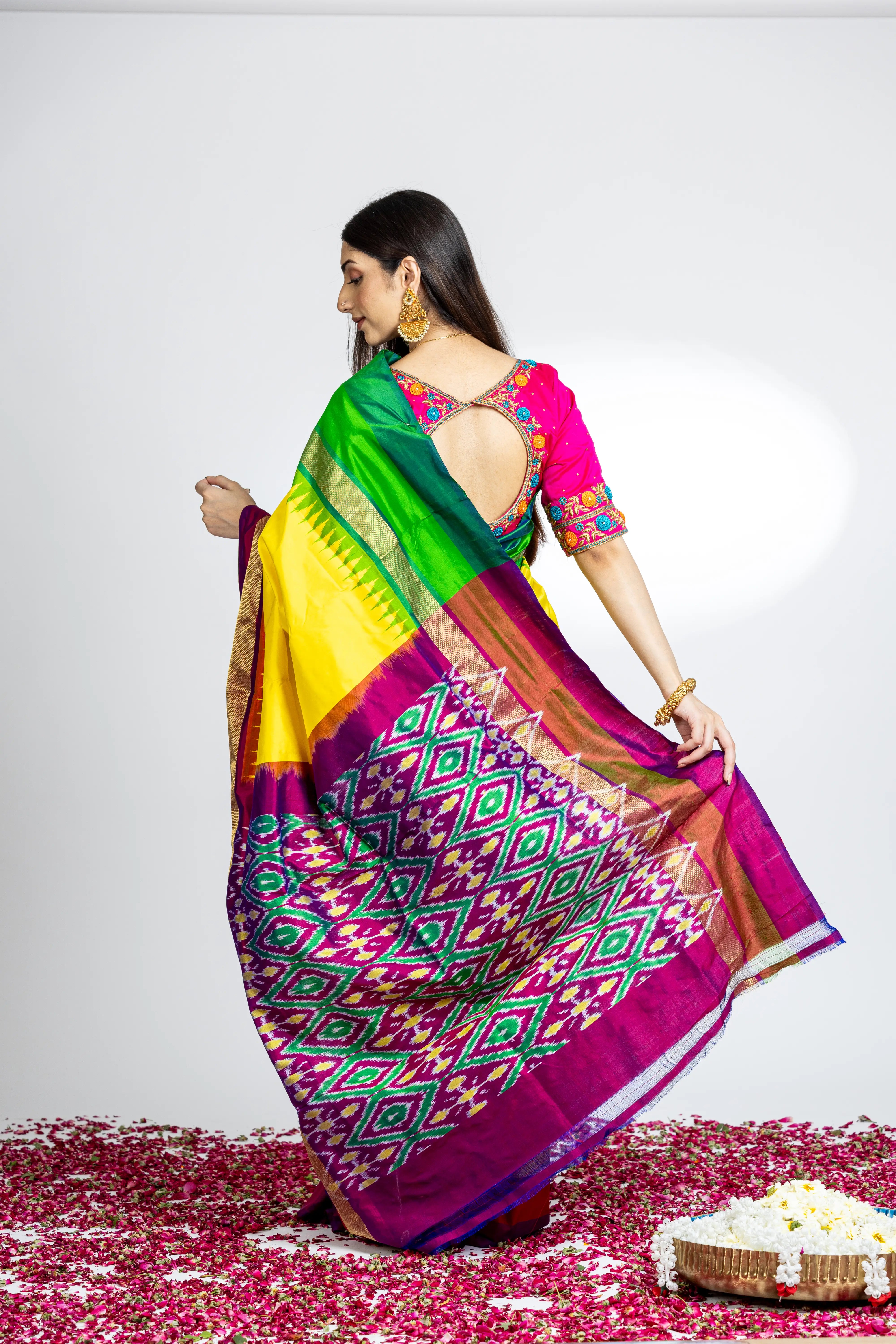 Yellow Pochampally Saree With Beautiful Contrast Multi Color And Zari Border