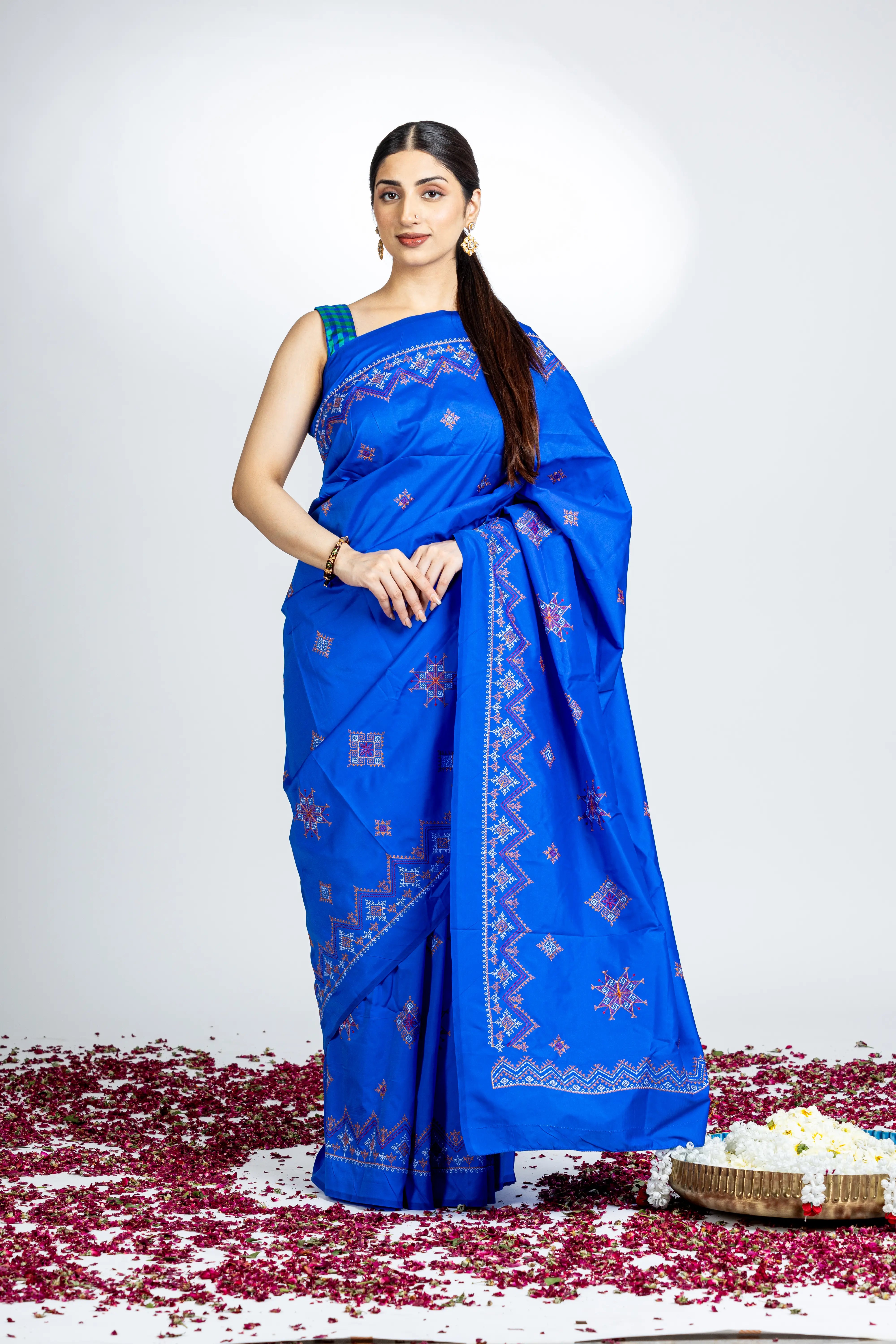 Blue Art Silk Saree With Beautiful Kasuti Embroidery