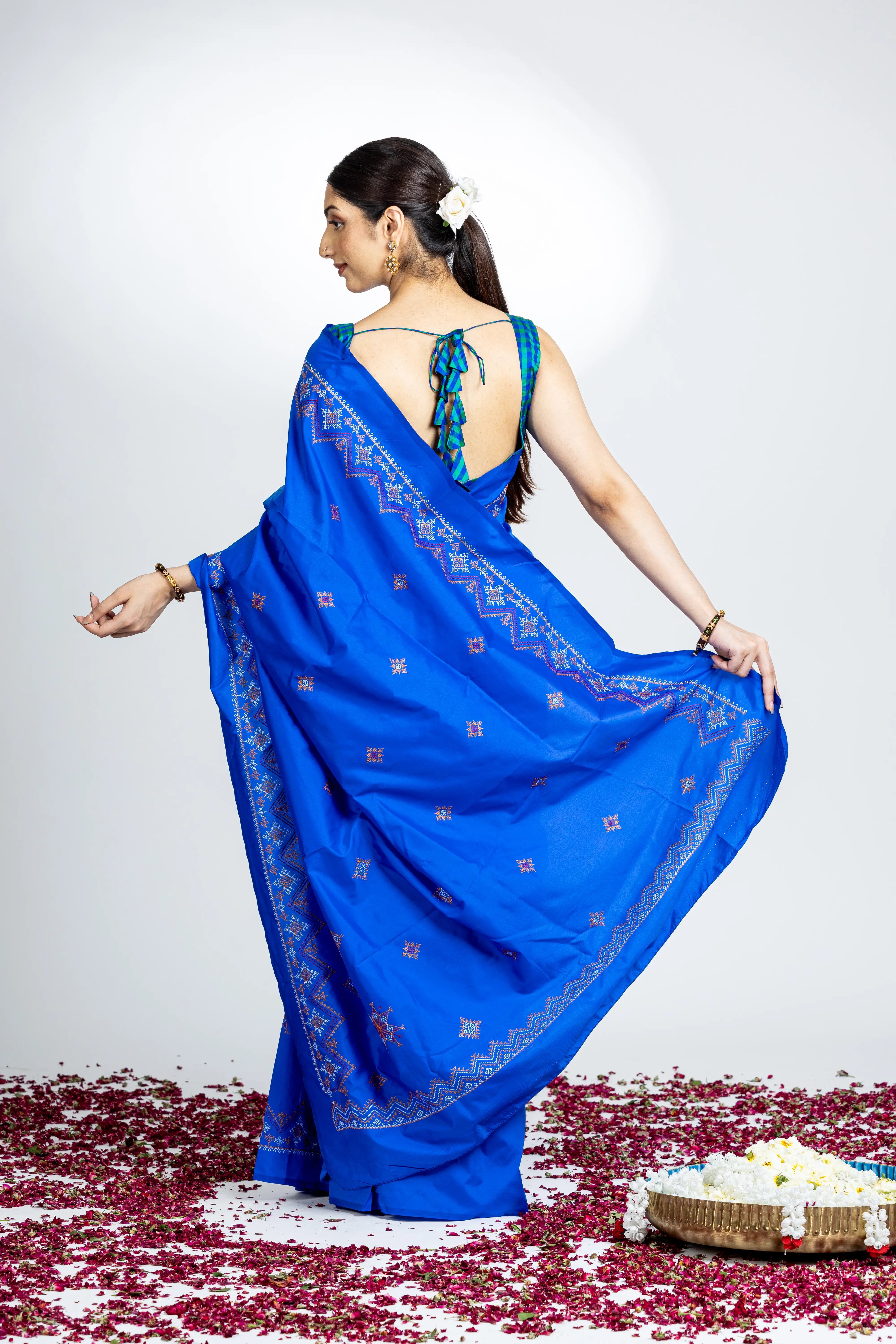 Blue Art Silk Saree With Beautiful Kasuti Embroidery