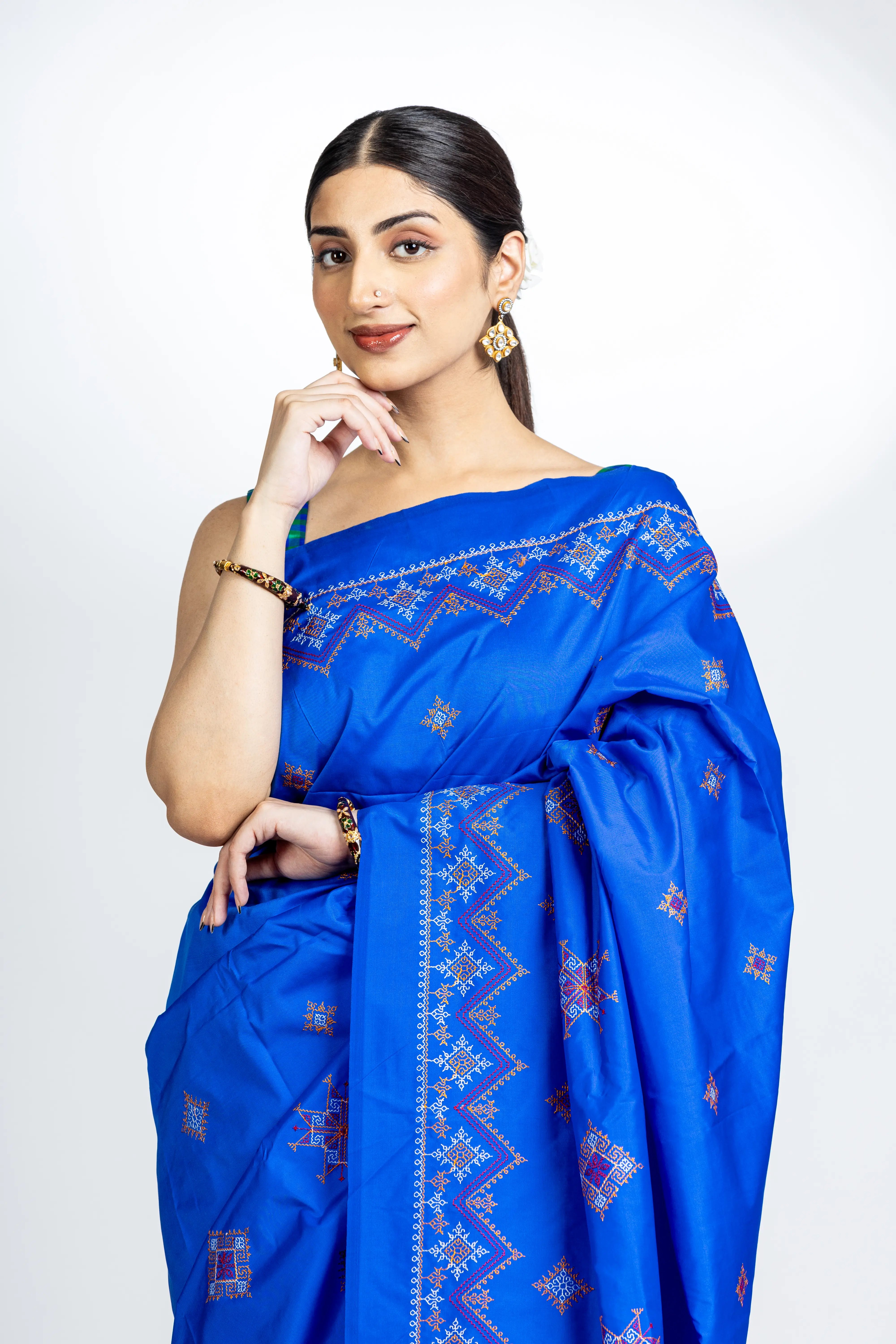 Blue Art Silk Saree With Beautiful Kasuti Embroidery