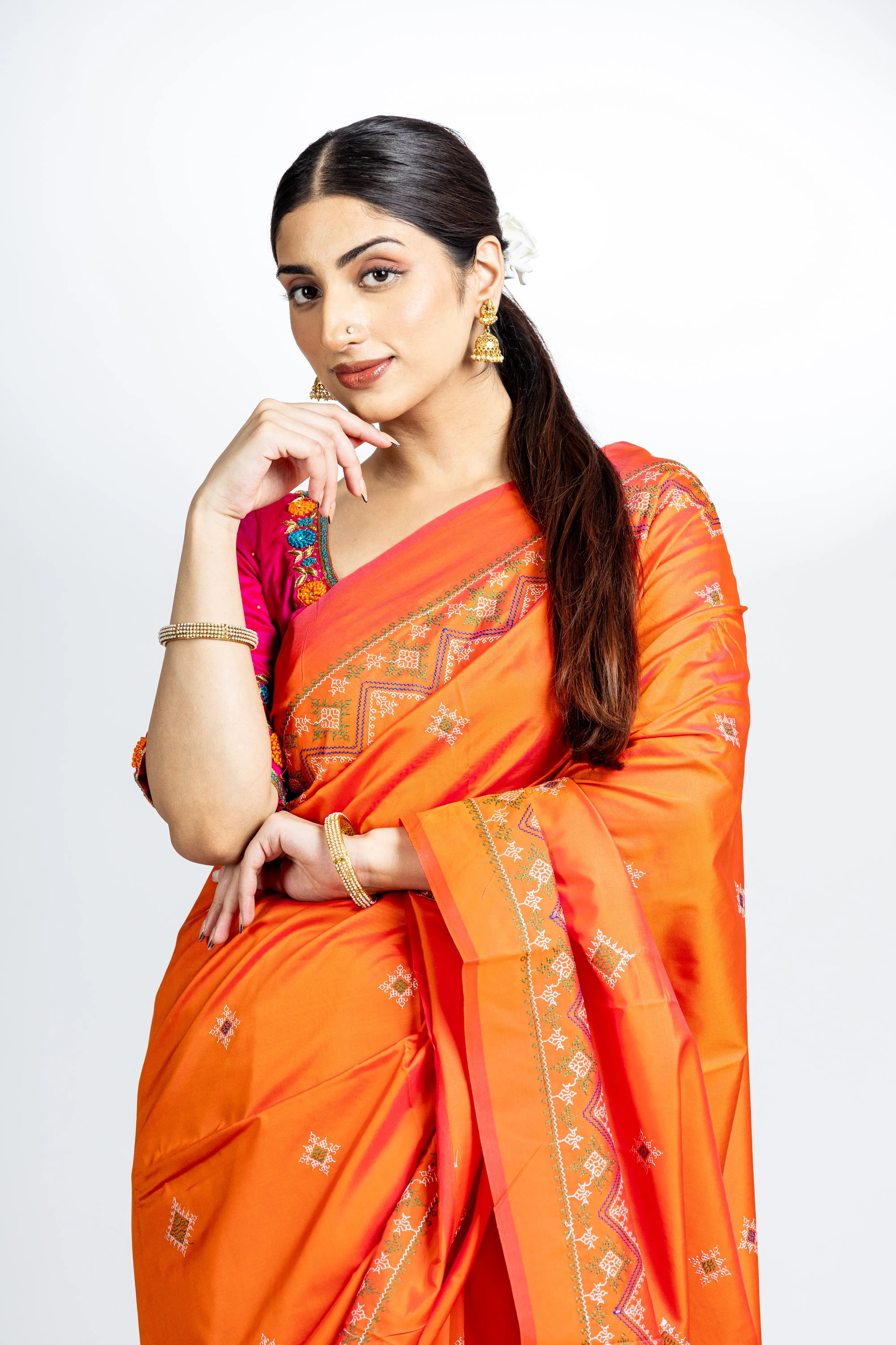Orange Art Silk Saree With Beautiful Kasuti Embroidery