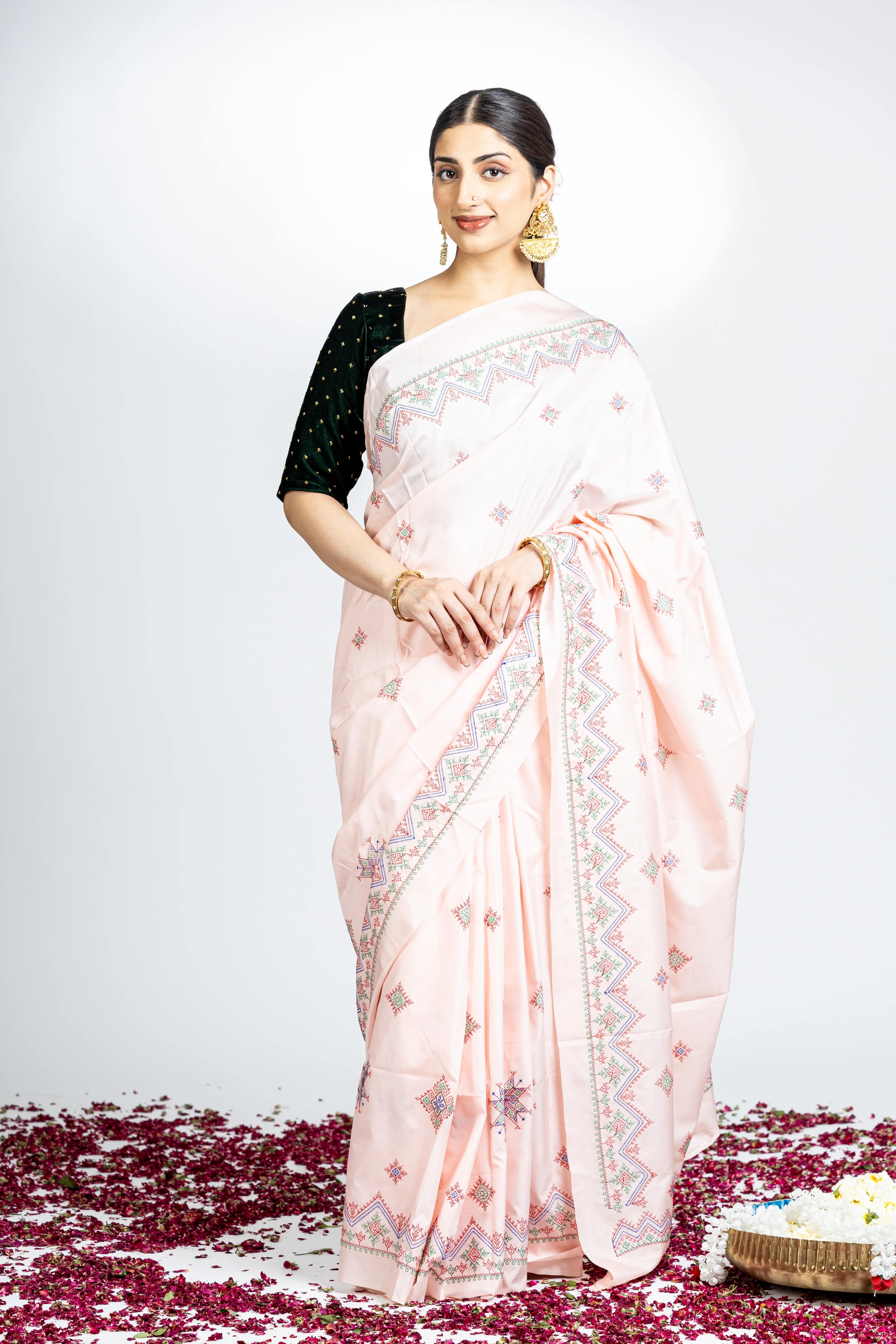 Pastel Pink Art Silk Saree With Beautiful Kasuti Embroidery