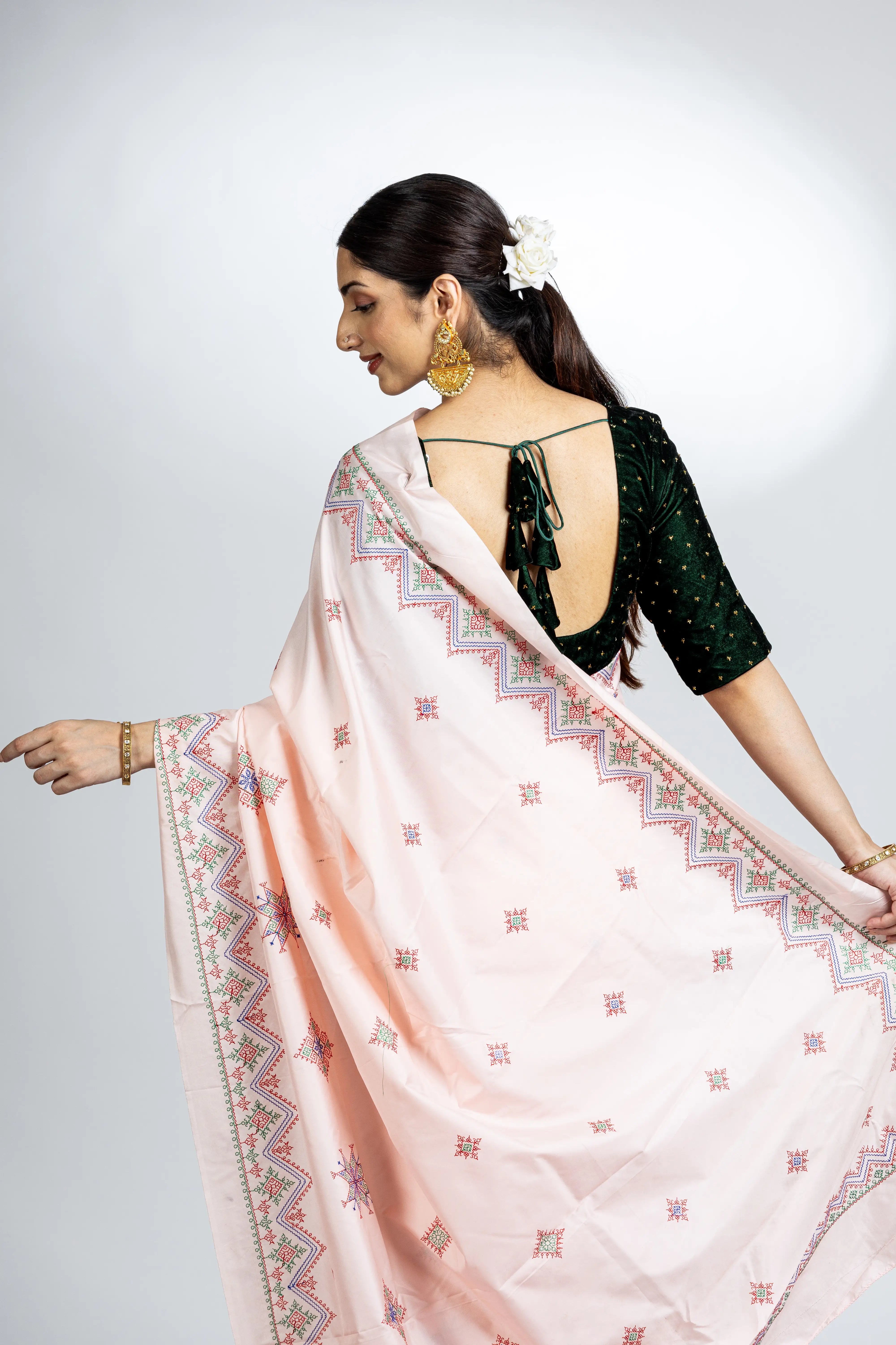 Pastel Pink Art Silk Saree With Beautiful Kasuti Embroidery