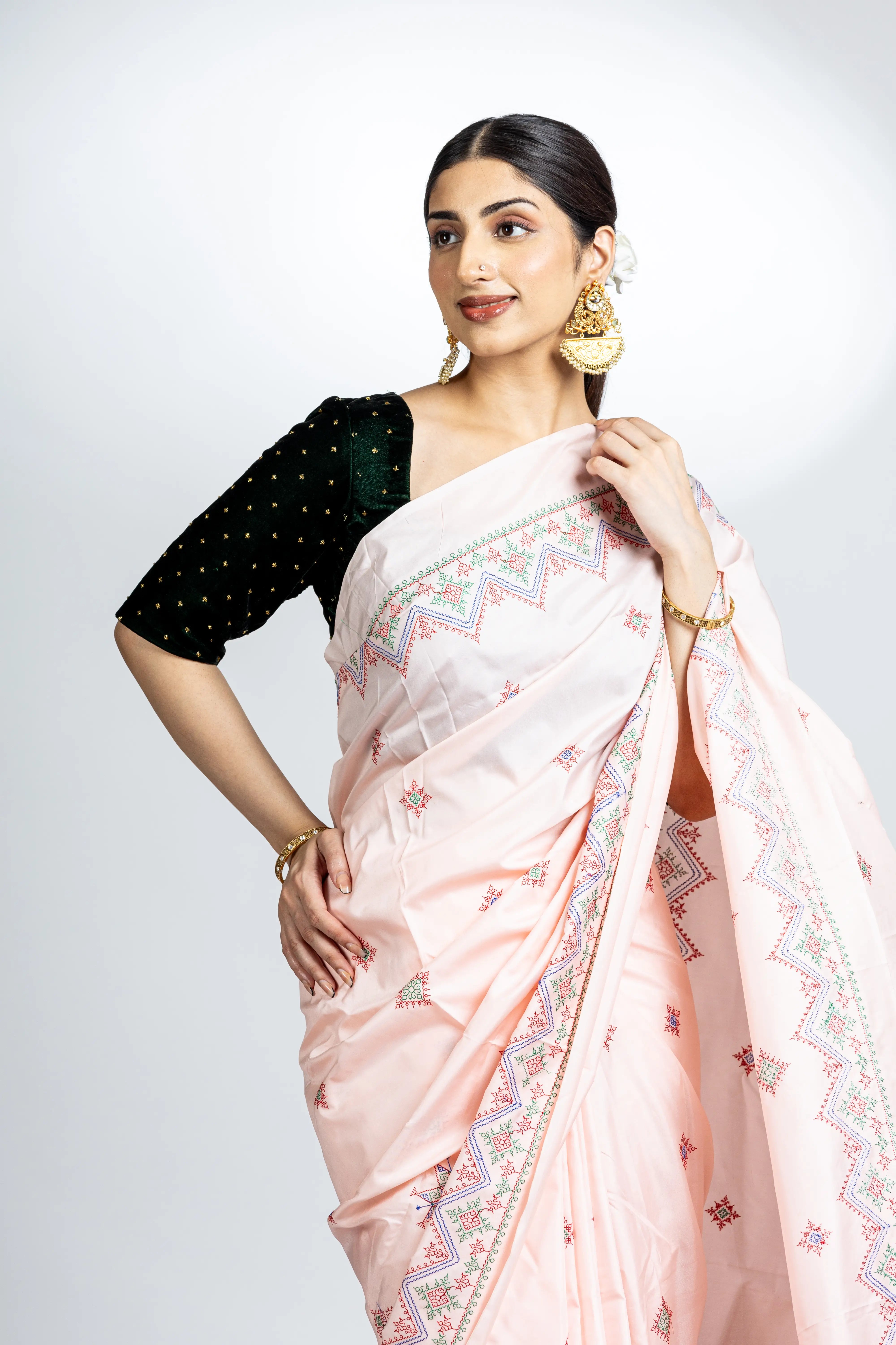 Pastel Pink Art Silk Saree With Beautiful Kasuti Embroidery