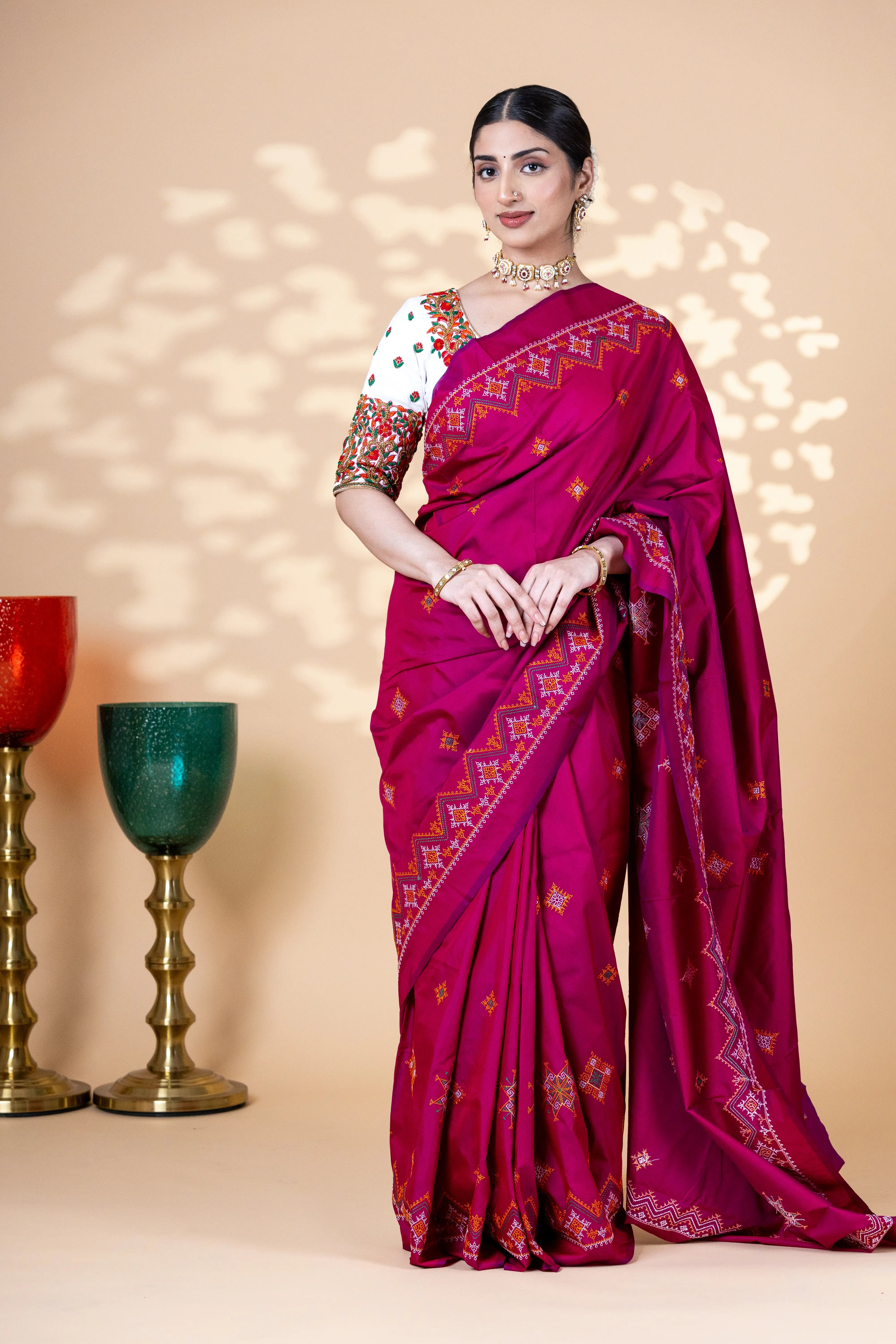 Maroon Art Silk Saree With Beautiful Kasuti Embroidery
