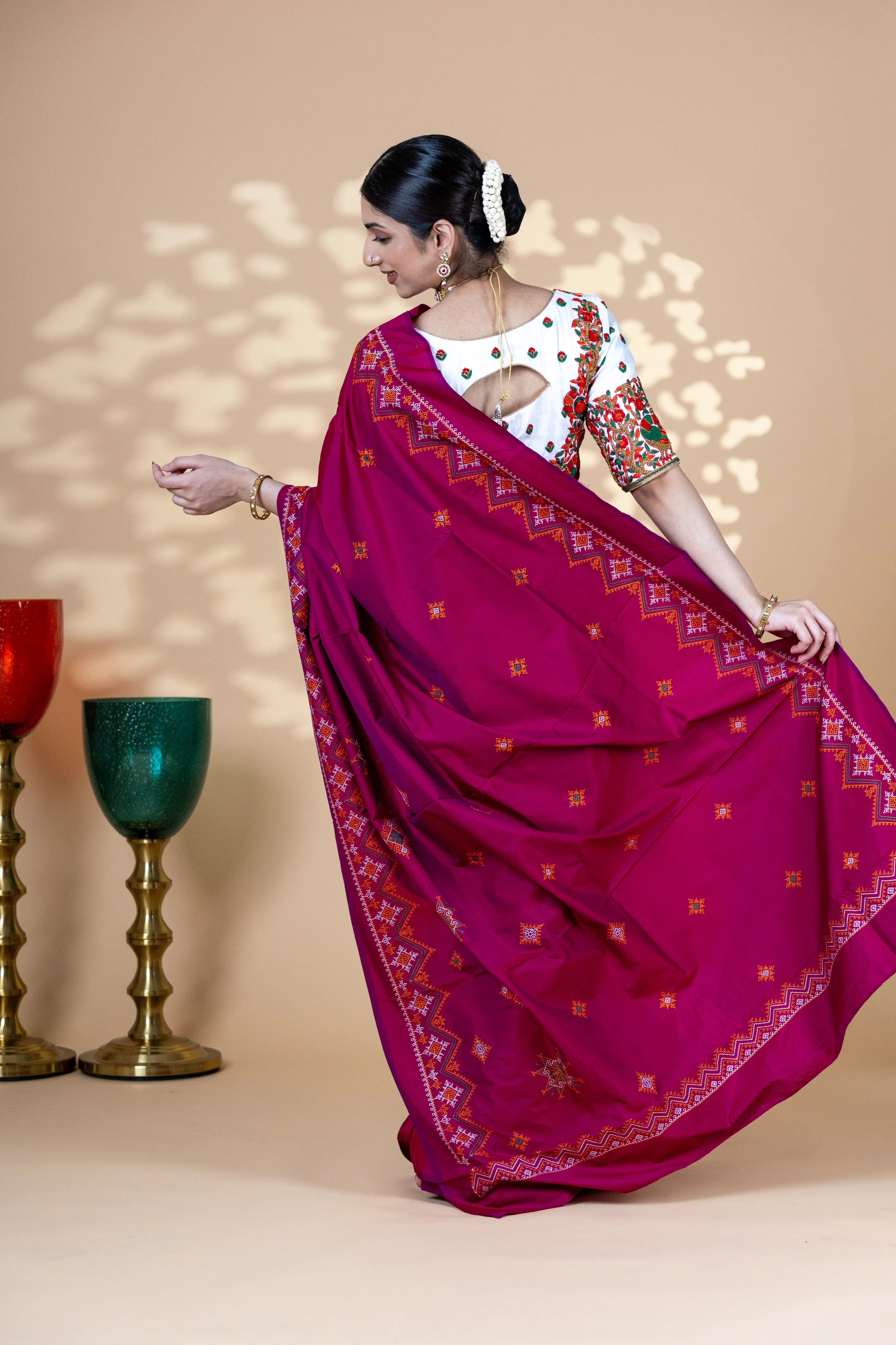 Maroon Art Silk Saree With Beautiful Kasuti Embroidery