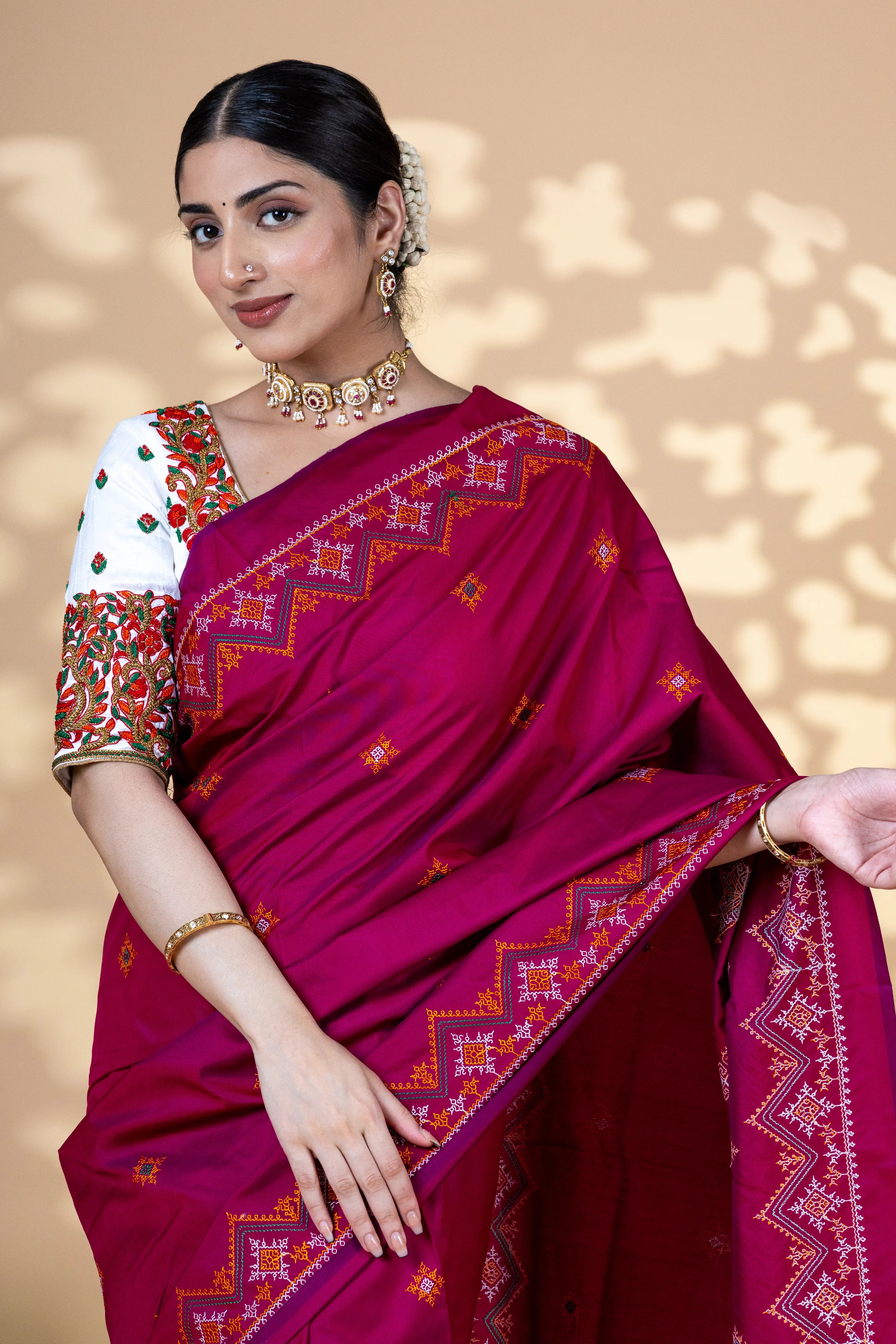 Maroon Art Silk Saree With Beautiful Kasuti Embroidery