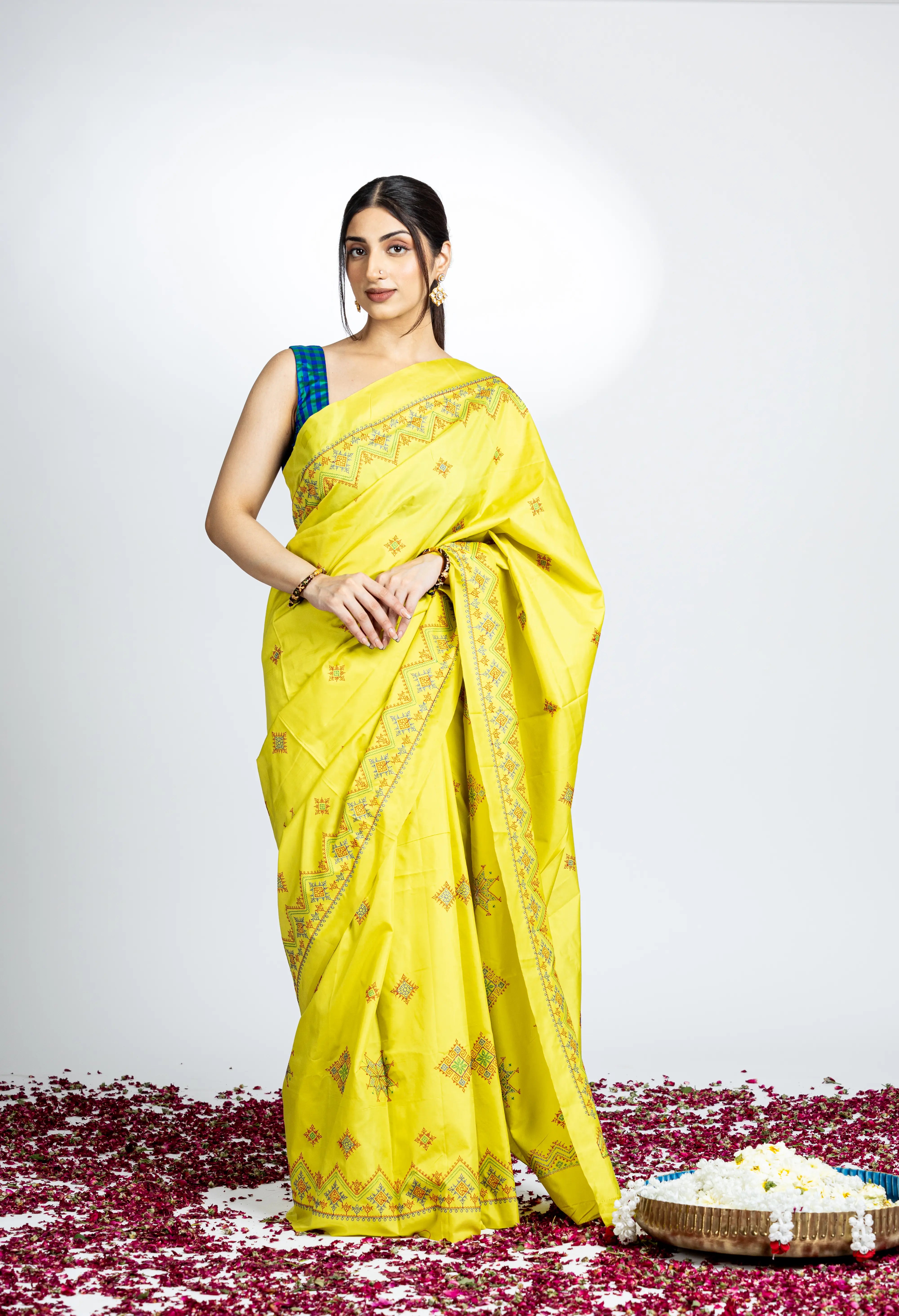 Yellow Art Silk Saree With Beautiful Kasuti Embroidery