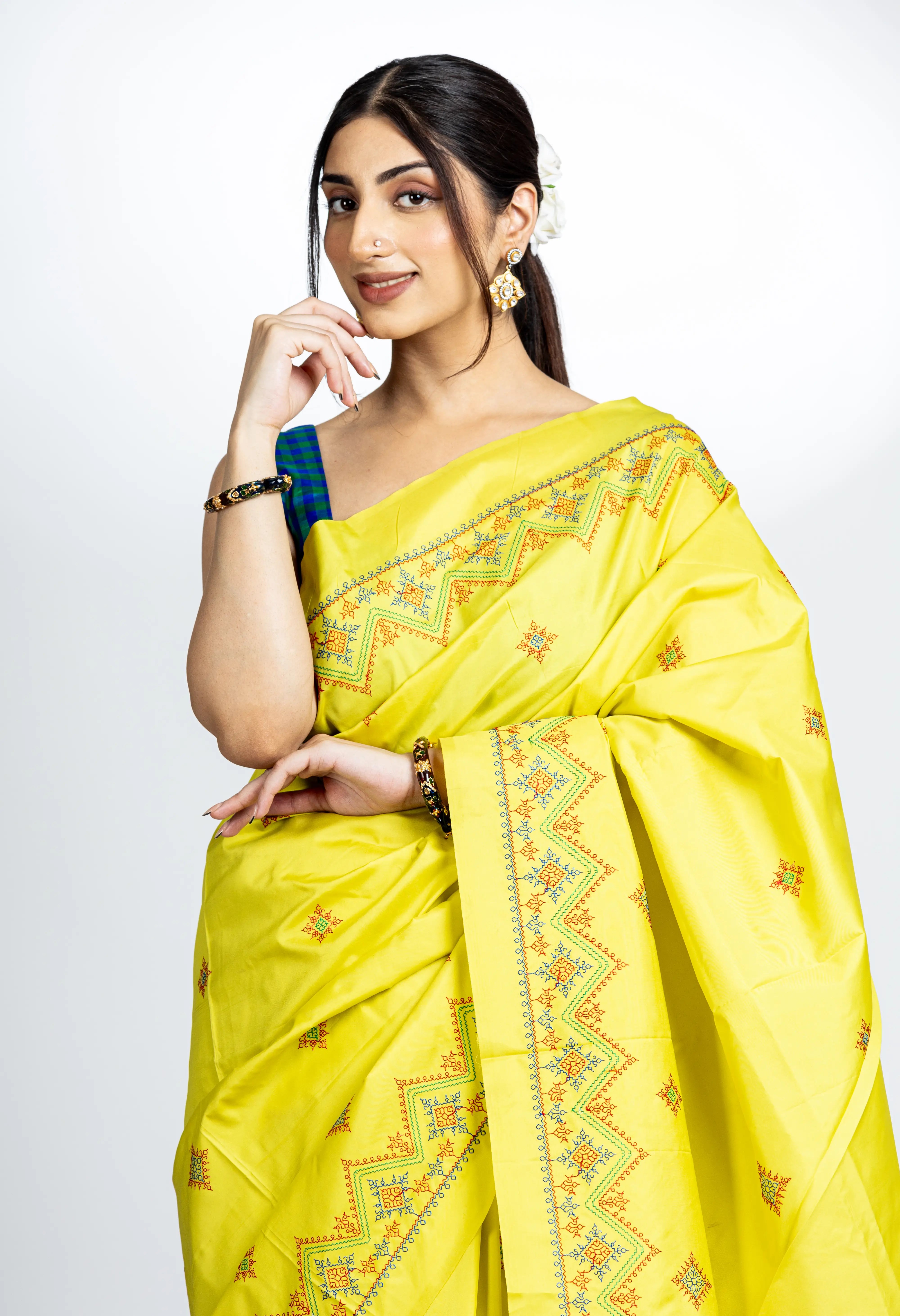 Yellow Art Silk Saree With Beautiful Kasuti Embroidery