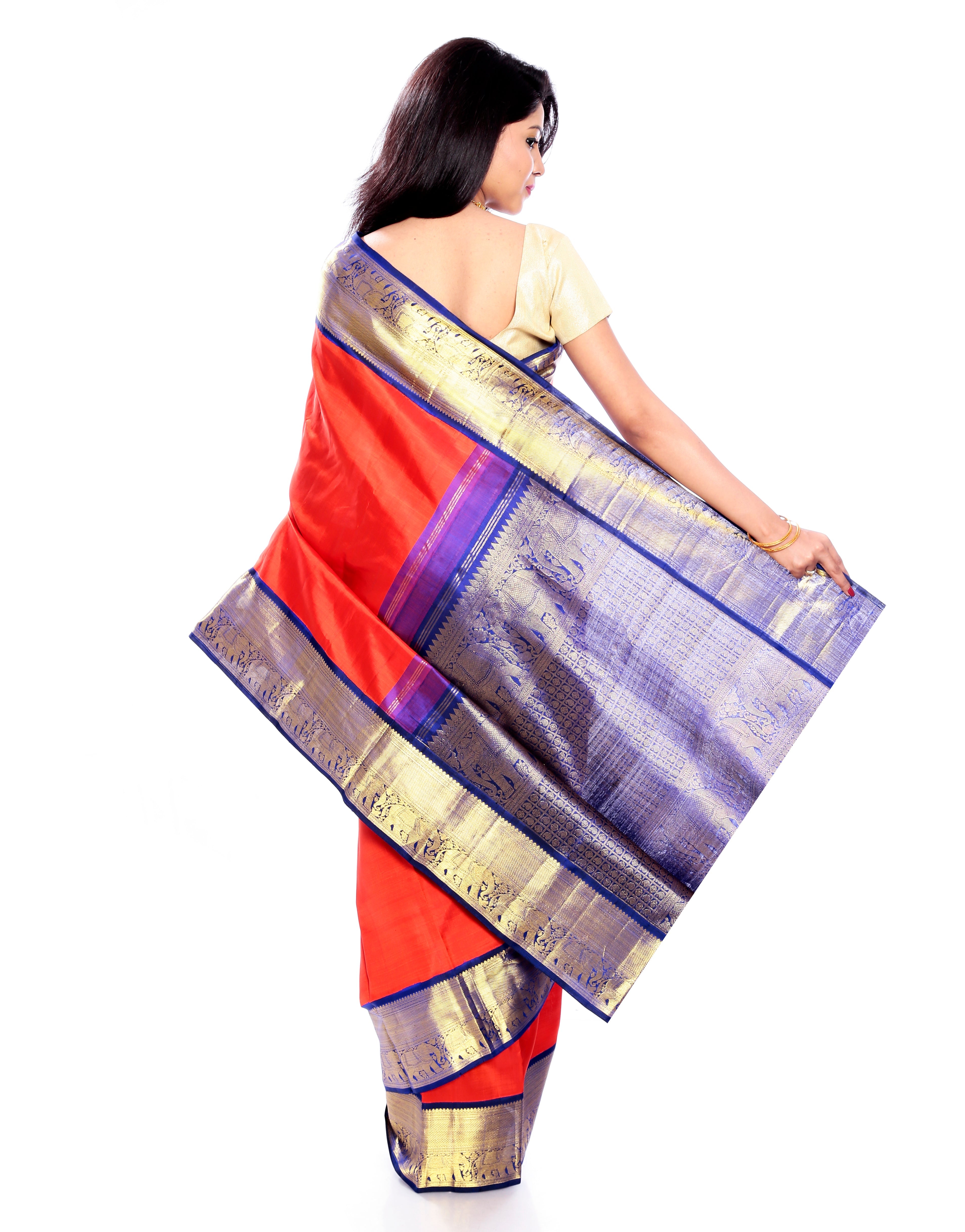 Mandakini -  Indian Wedding Silk Sarees - (Orange ) (MK201)