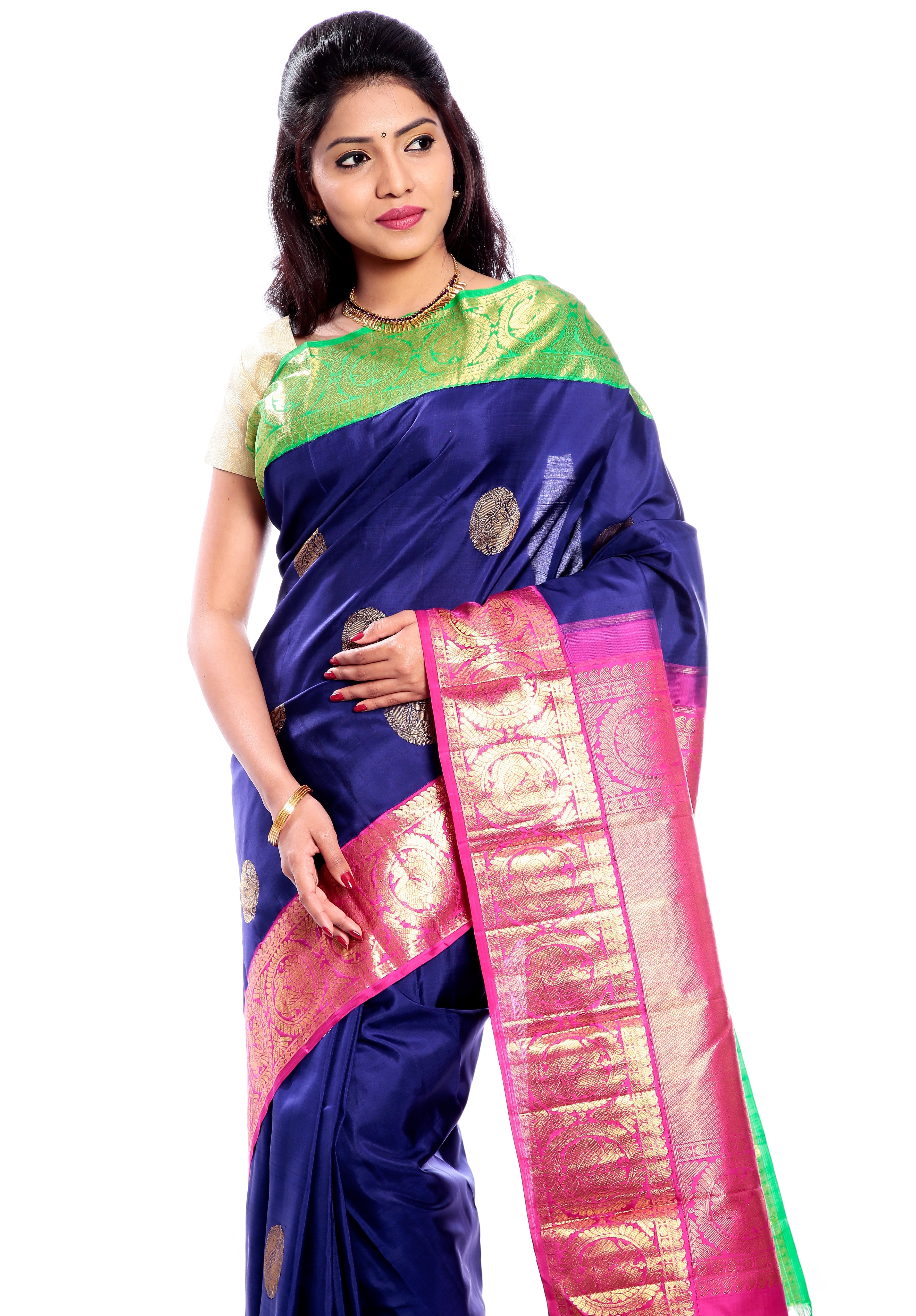 Dark Blue silk sarees for Wedding with Pure Zari work (MK206)