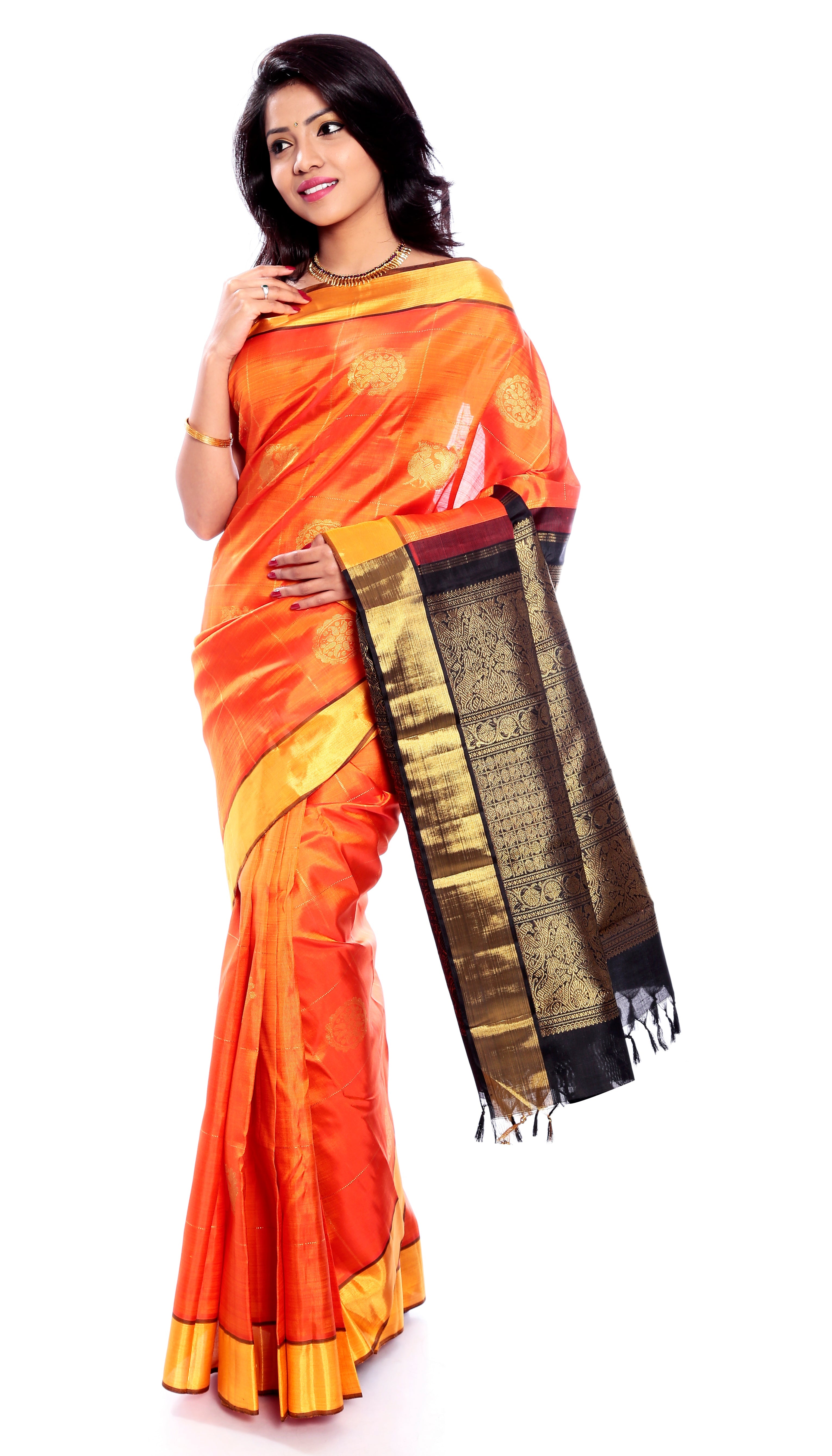 Bridal silk Sarees - Pure Zari Silk Saree in Orange