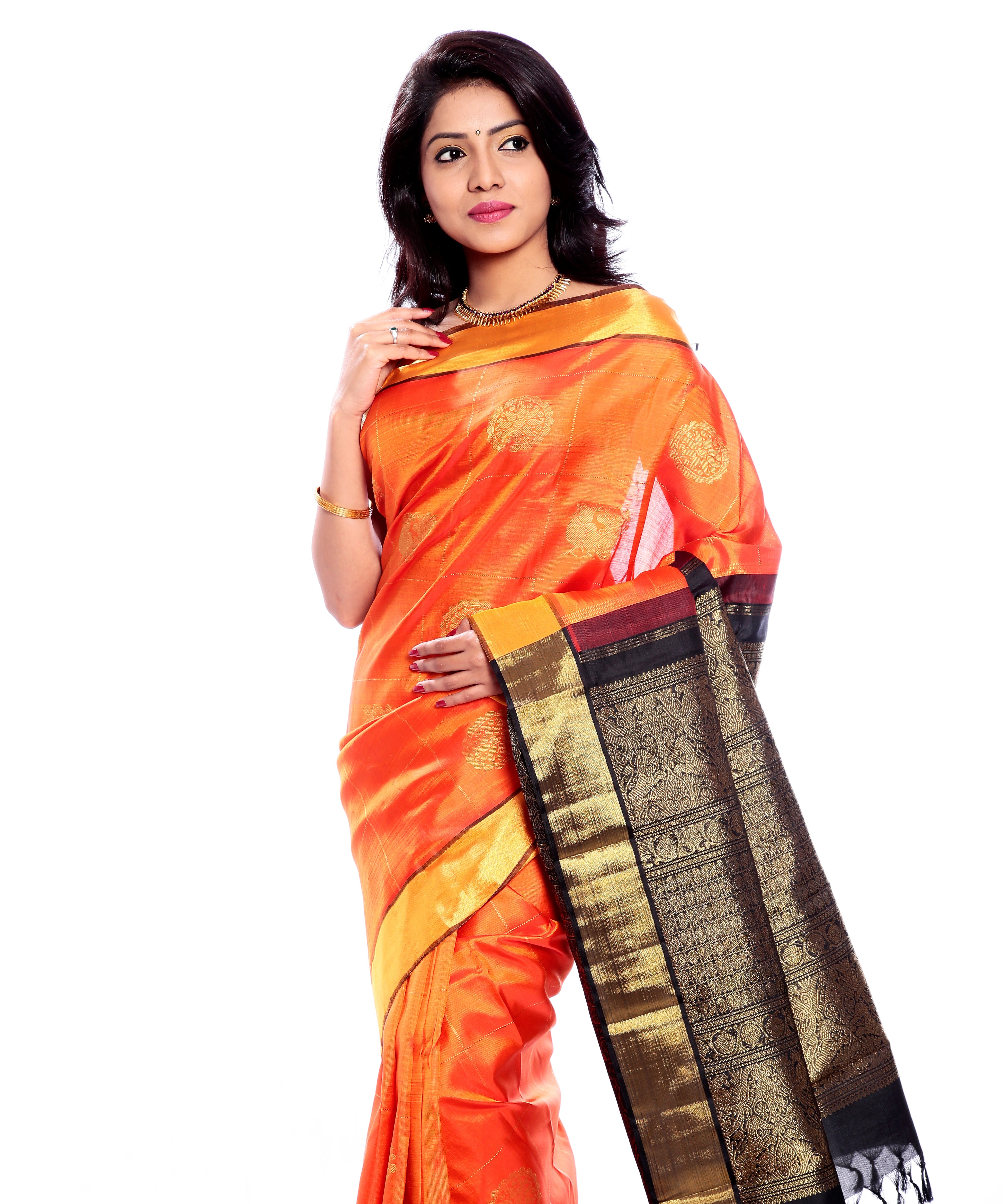 Bridal silk Sarees - Pure Zari Silk Saree in Orange