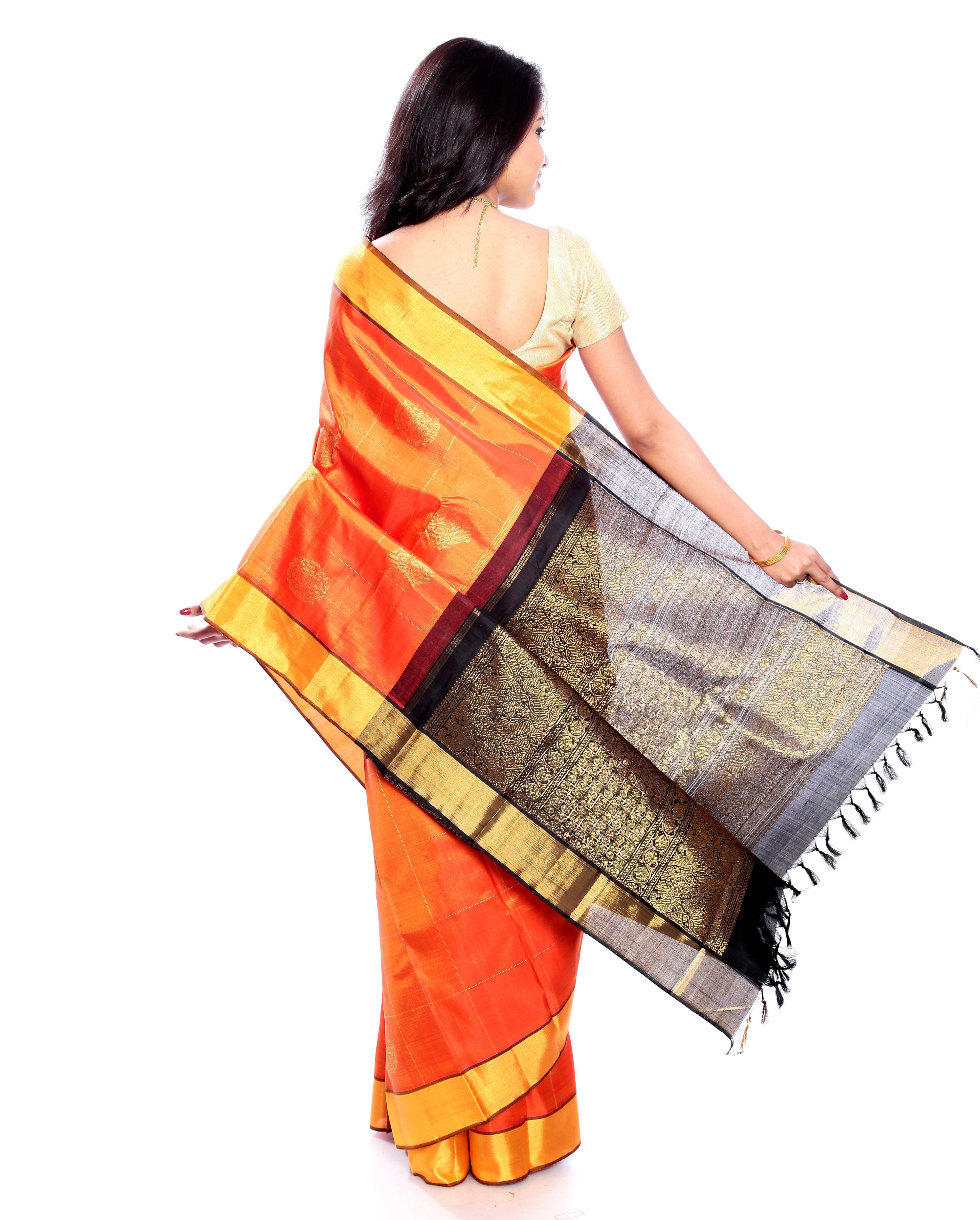 Bridal silk Sarees - Pure Zari Silk Saree in Orange