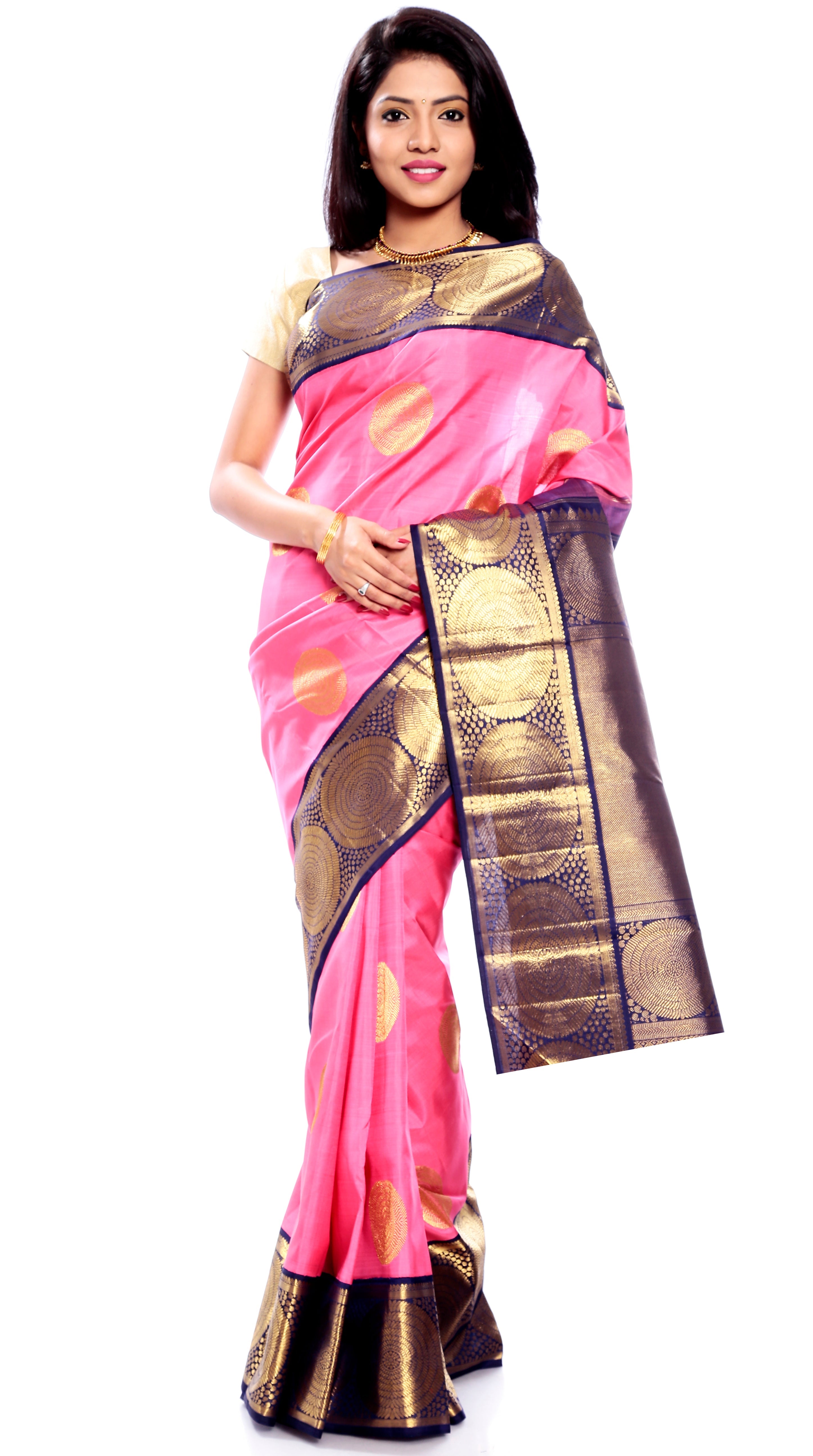 Pink Indian Wedding Pure Silk and Pure Zari Saree with Chakra Motifs
