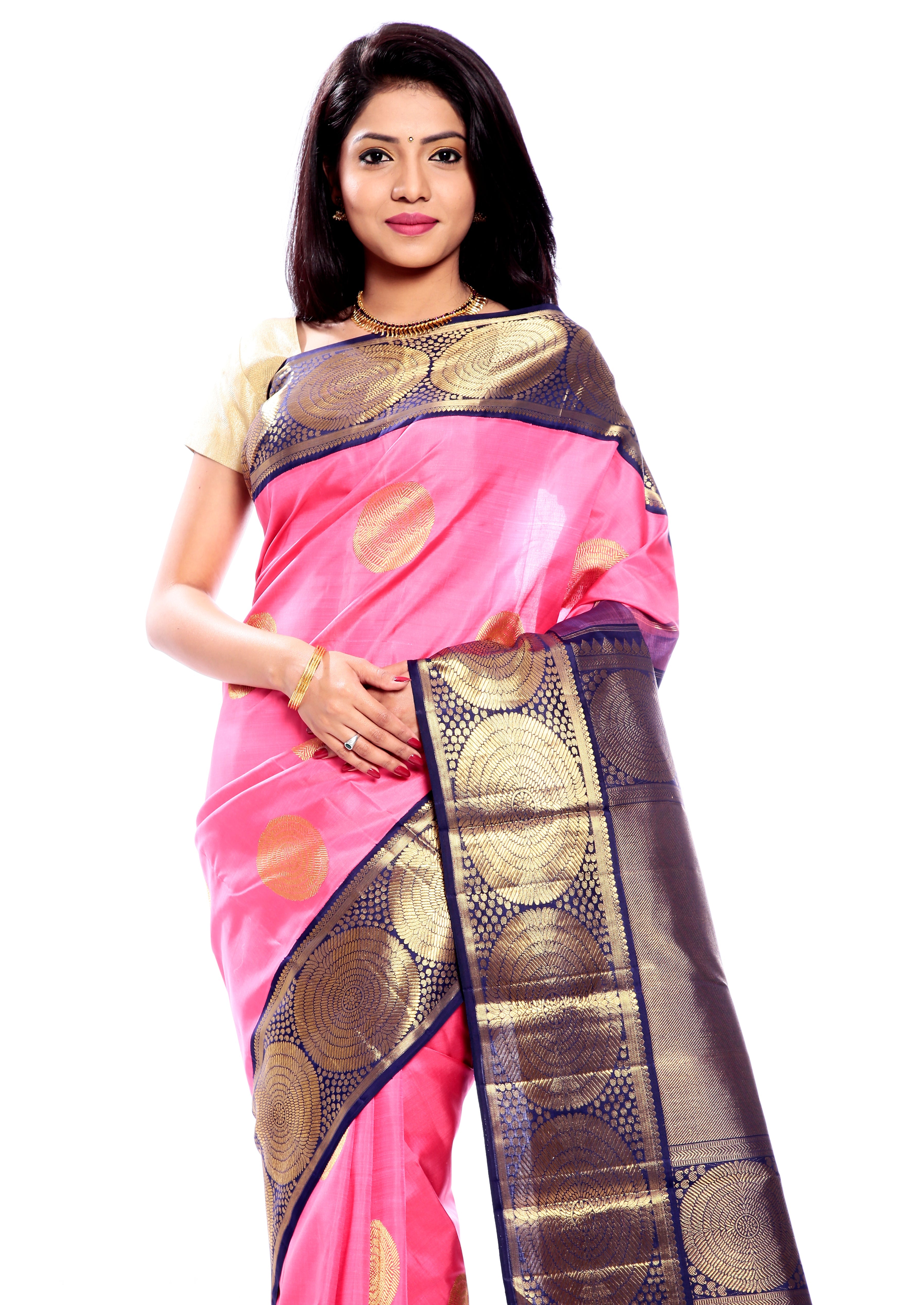 Pink Indian Wedding Pure Silk and Pure Zari Saree with Chakra Motifs