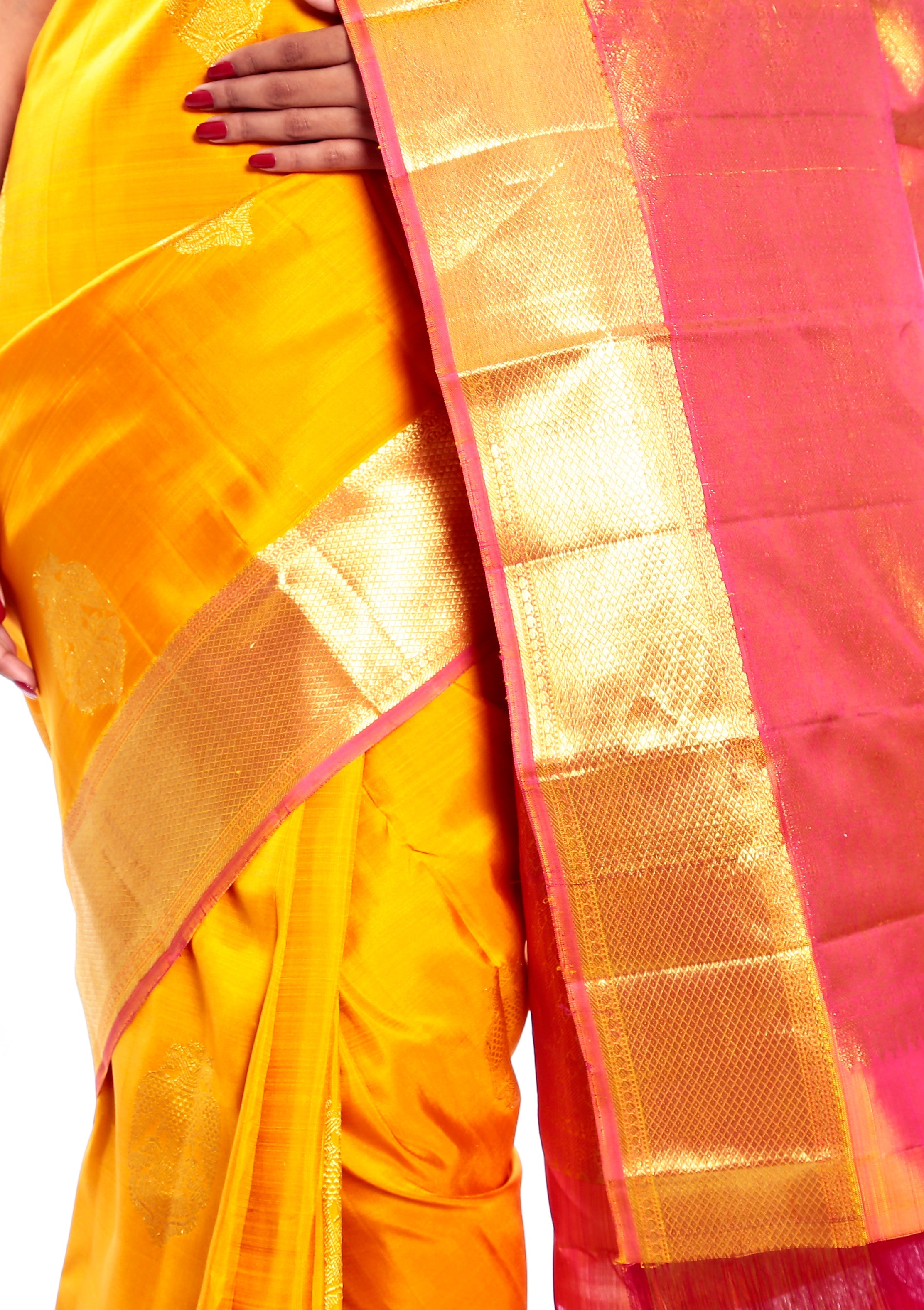 Mandakini - Exclusive - Indian Women's Kanchipuram  - Handloom - Pure Silk Saree (Yellow) (MK222)