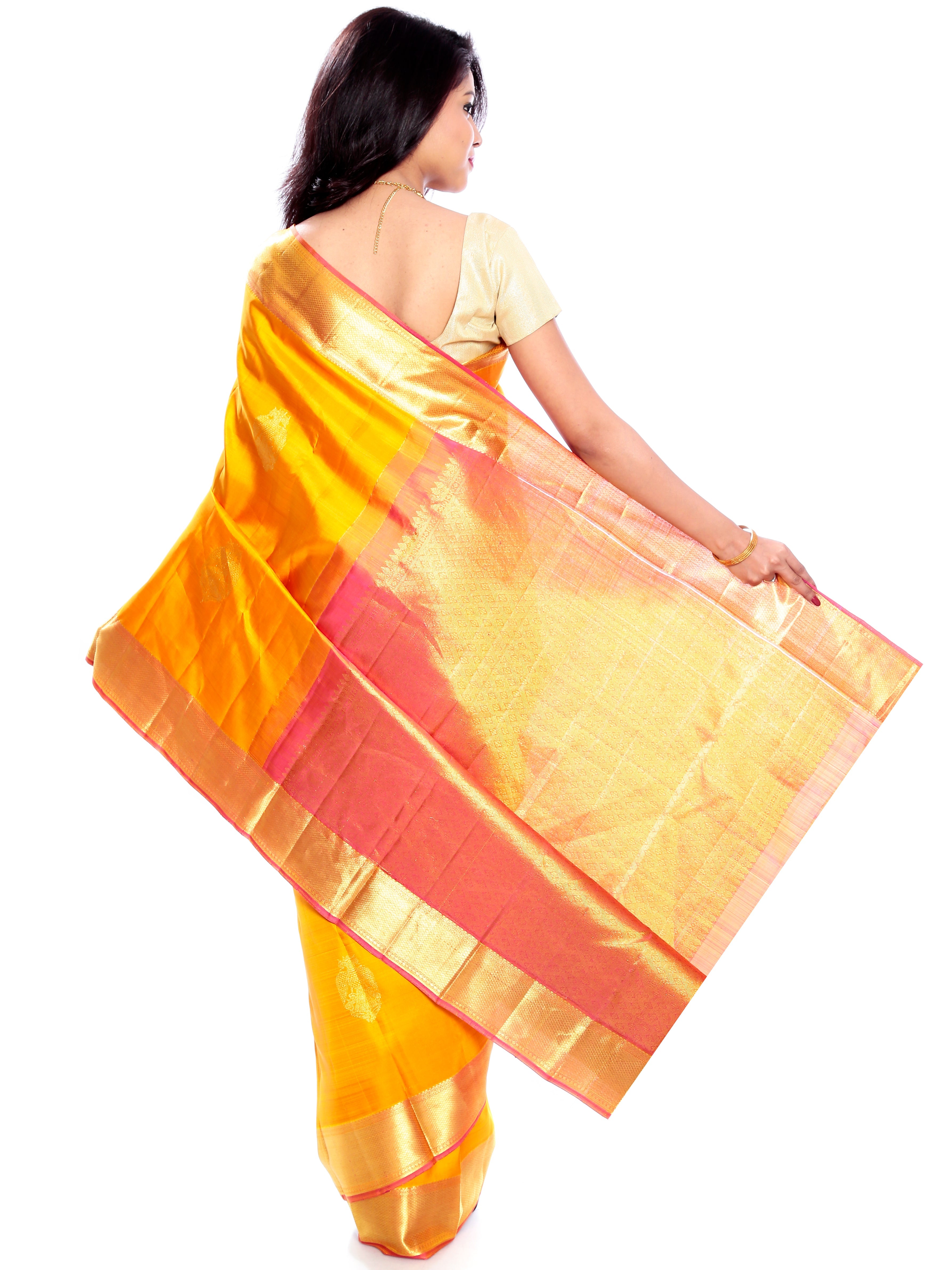 Mandakini - Exclusive - Indian Women's Kanchipuram  - Handloom - Pure Silk Saree (Yellow) (MK222)