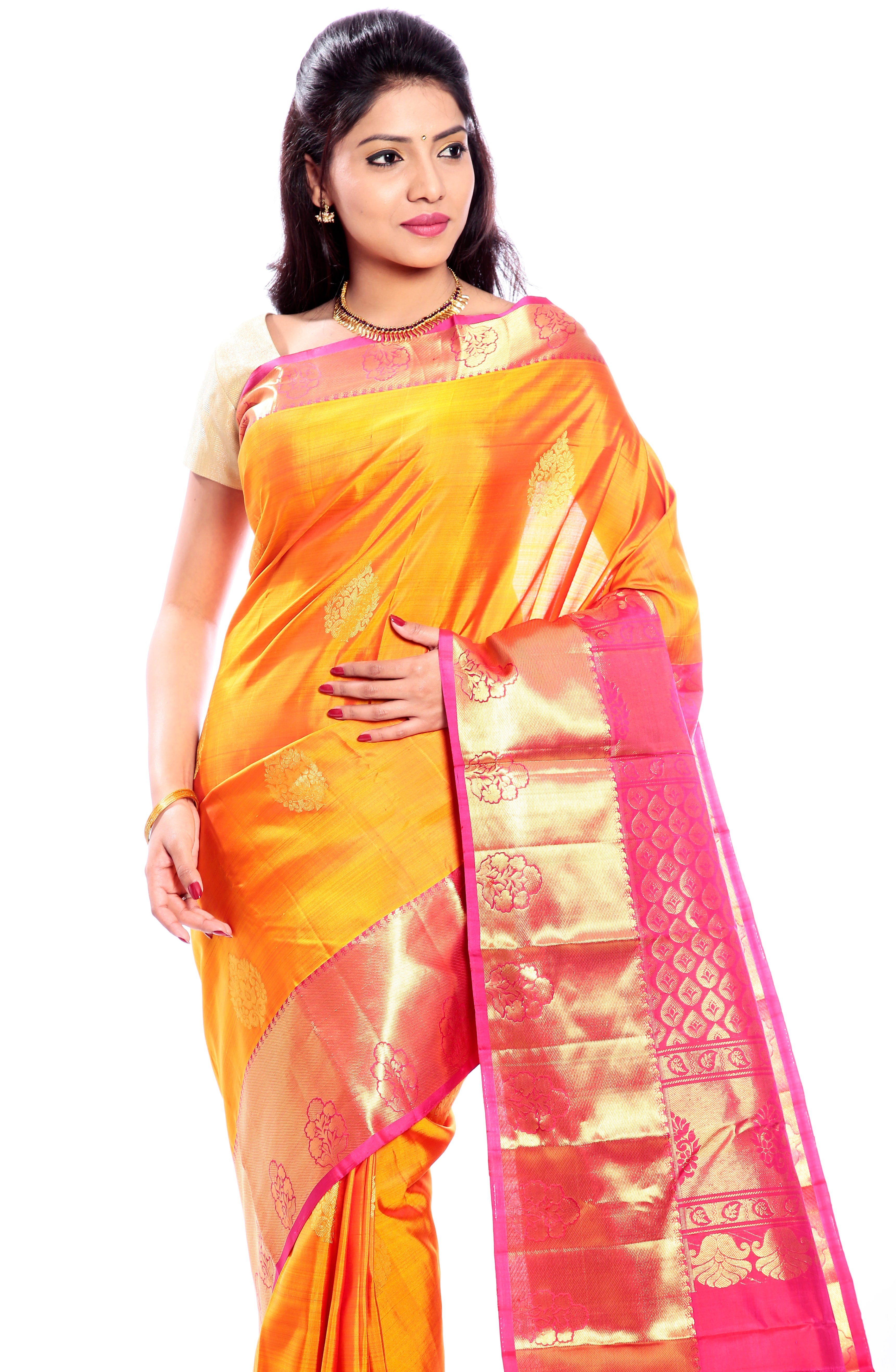orange kanjivaram silk saree