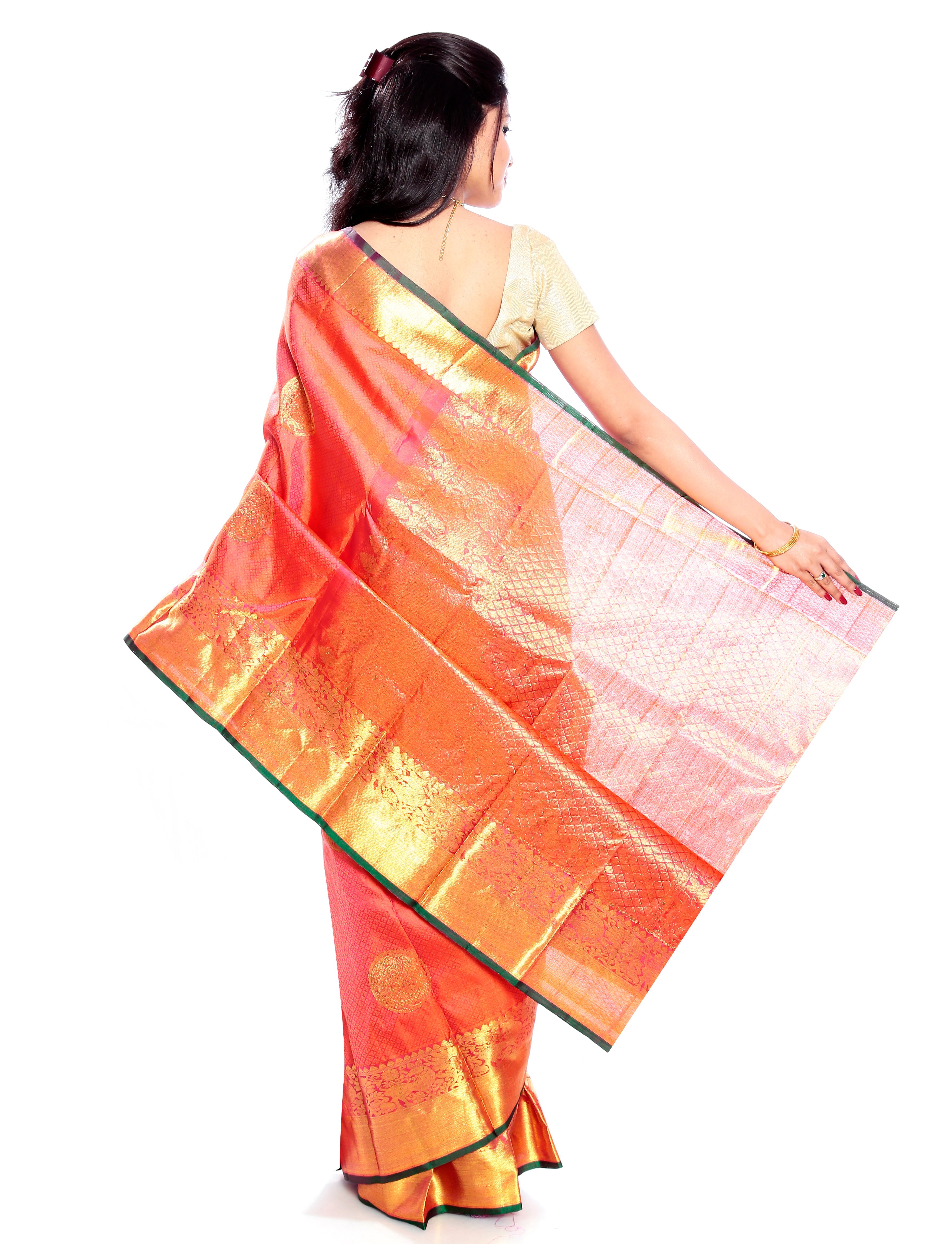 Orange kanjivaram silk sarees with blouse