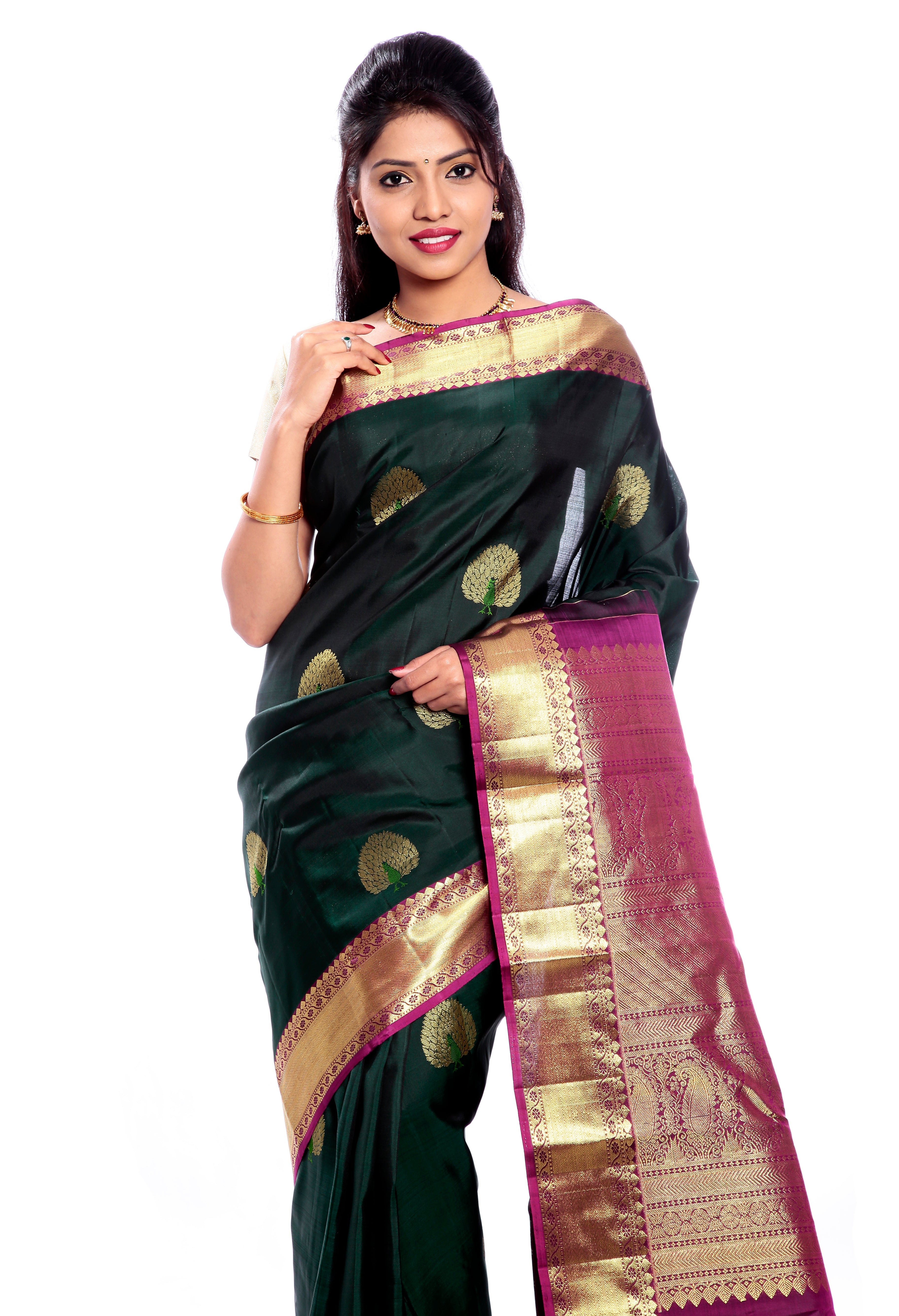 kanjivaram saree in dark green