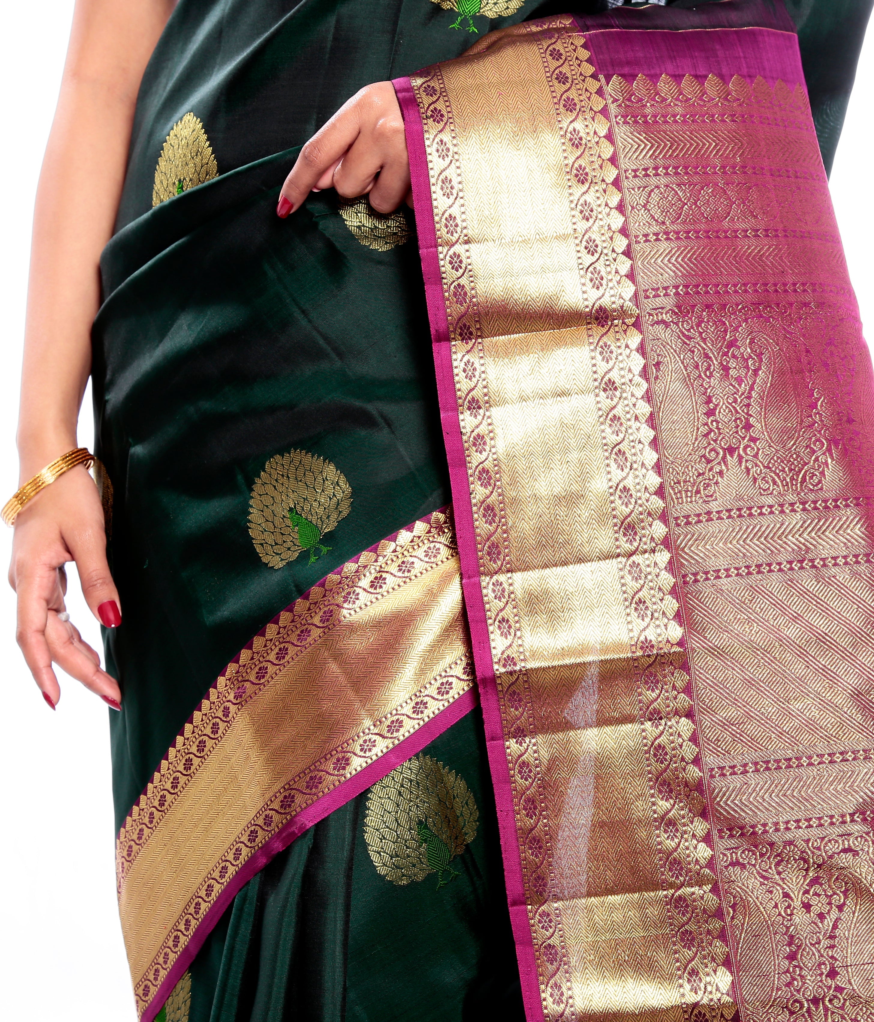 Dark green kanjivaram silk sarees online USA