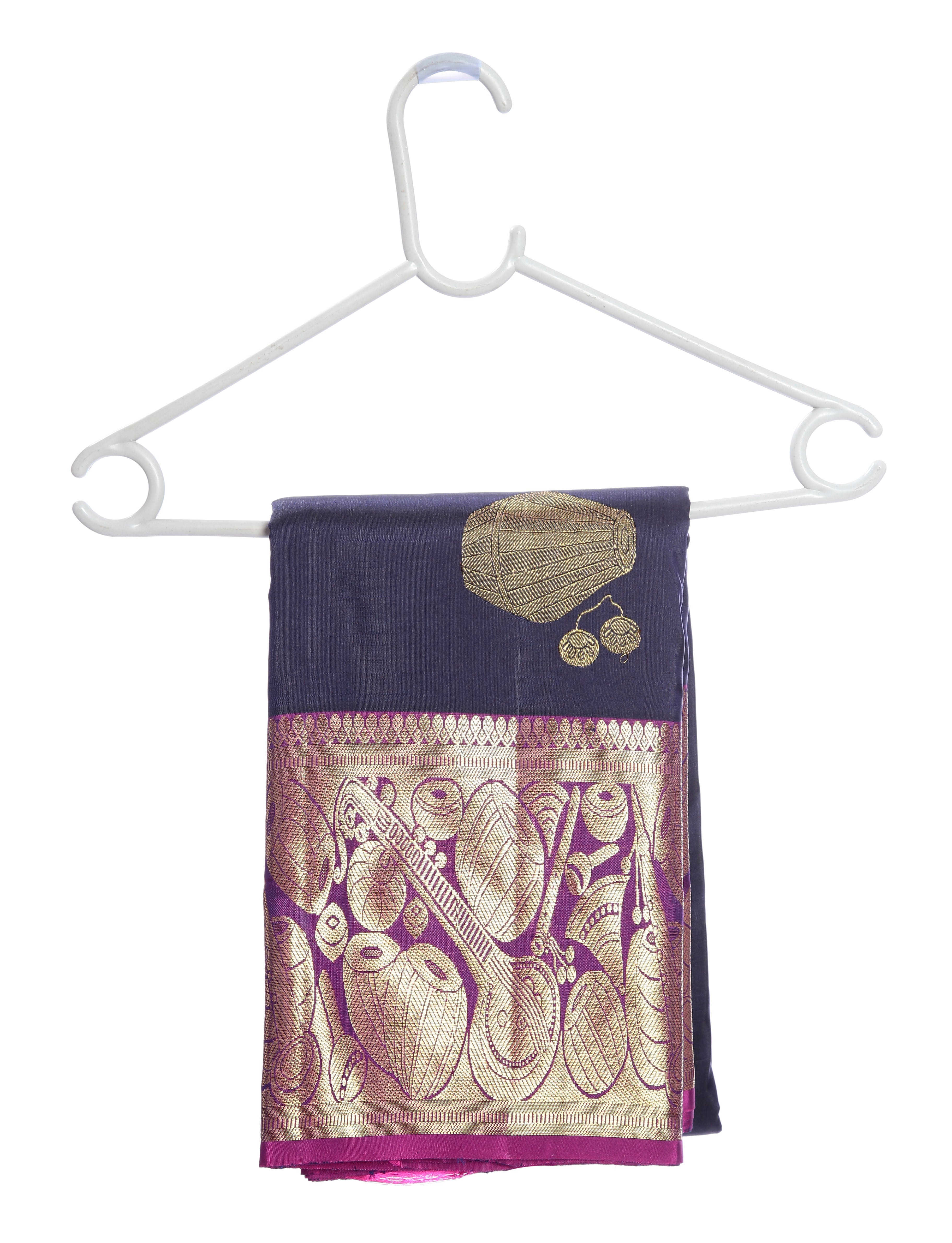 hand woven kanchipuram Silk Saree in Dark Blue (MK245)