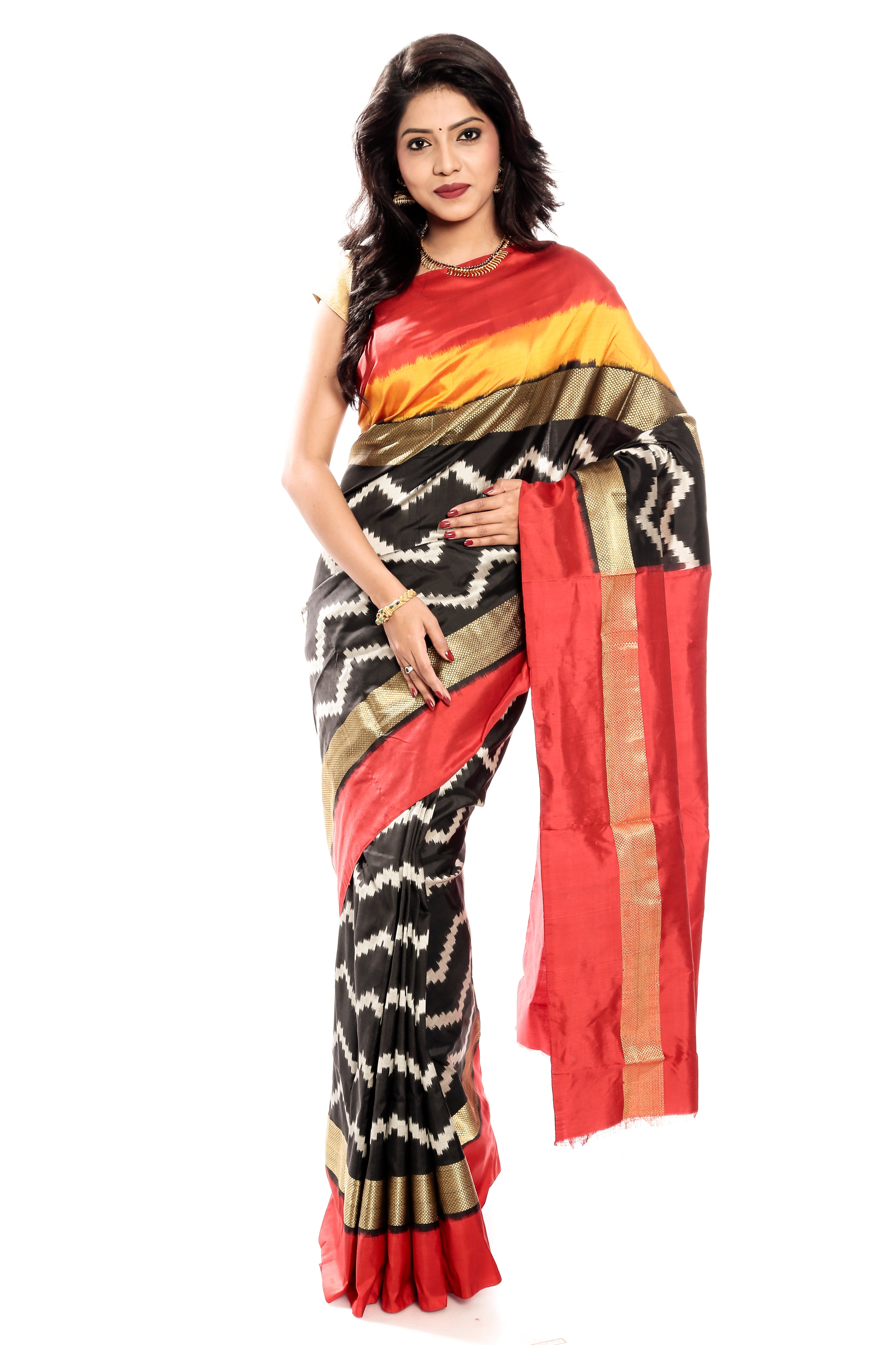 Orange-Black Pochampally Saree