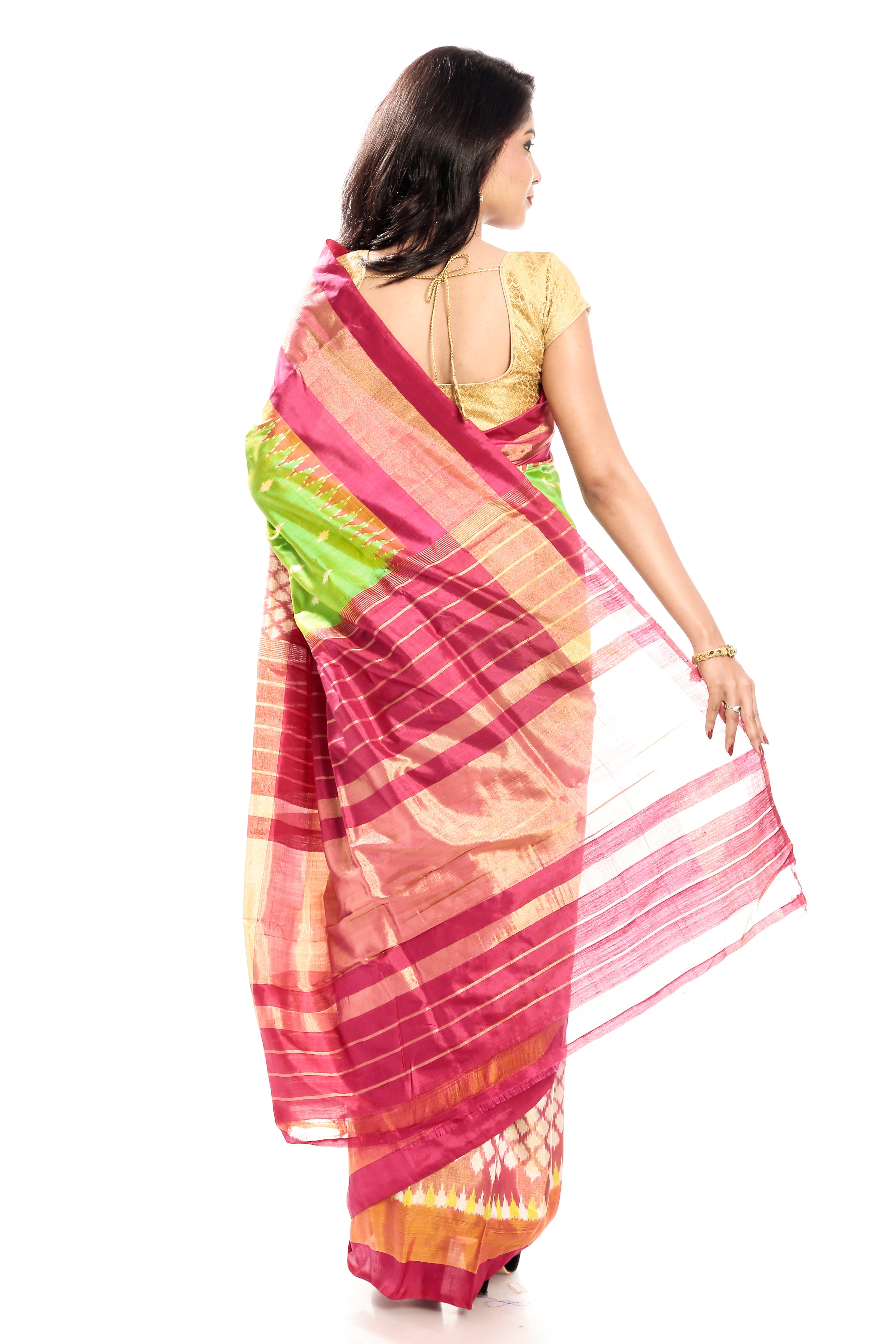 pochampally silk saree  in green & blue