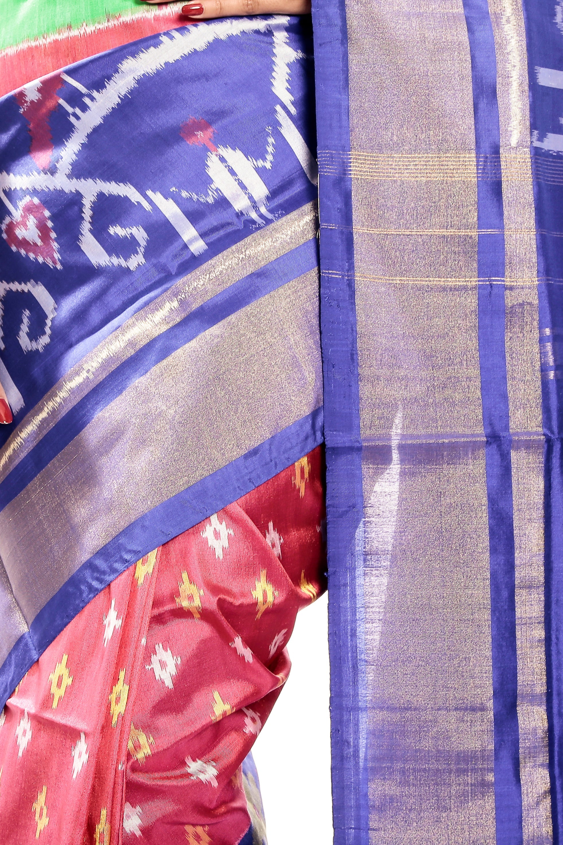Green & Blue Ikkat Silk Saree