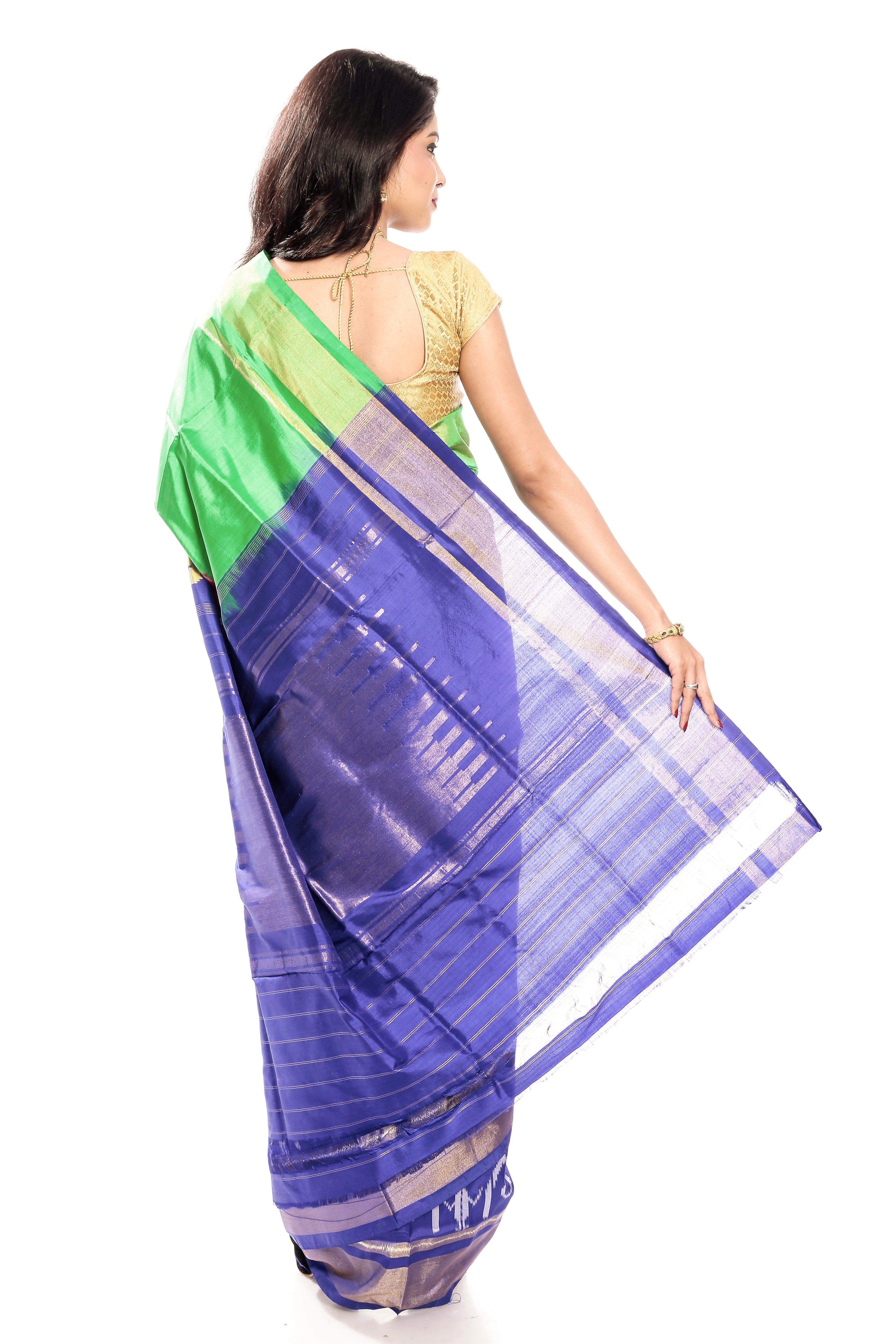 Ikkat saree in green & blue