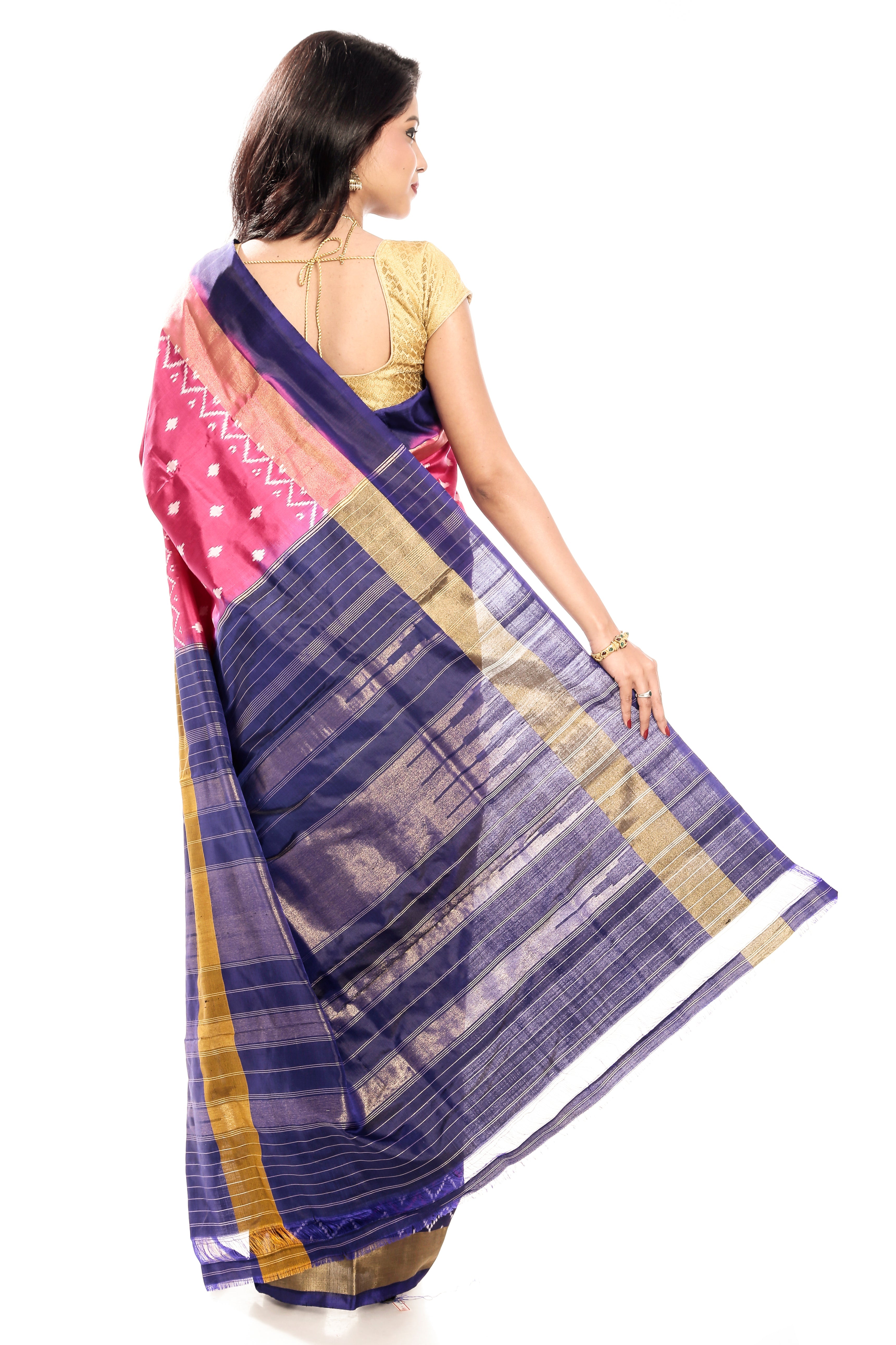 Ikkat Silk Saree in Pink & Blue