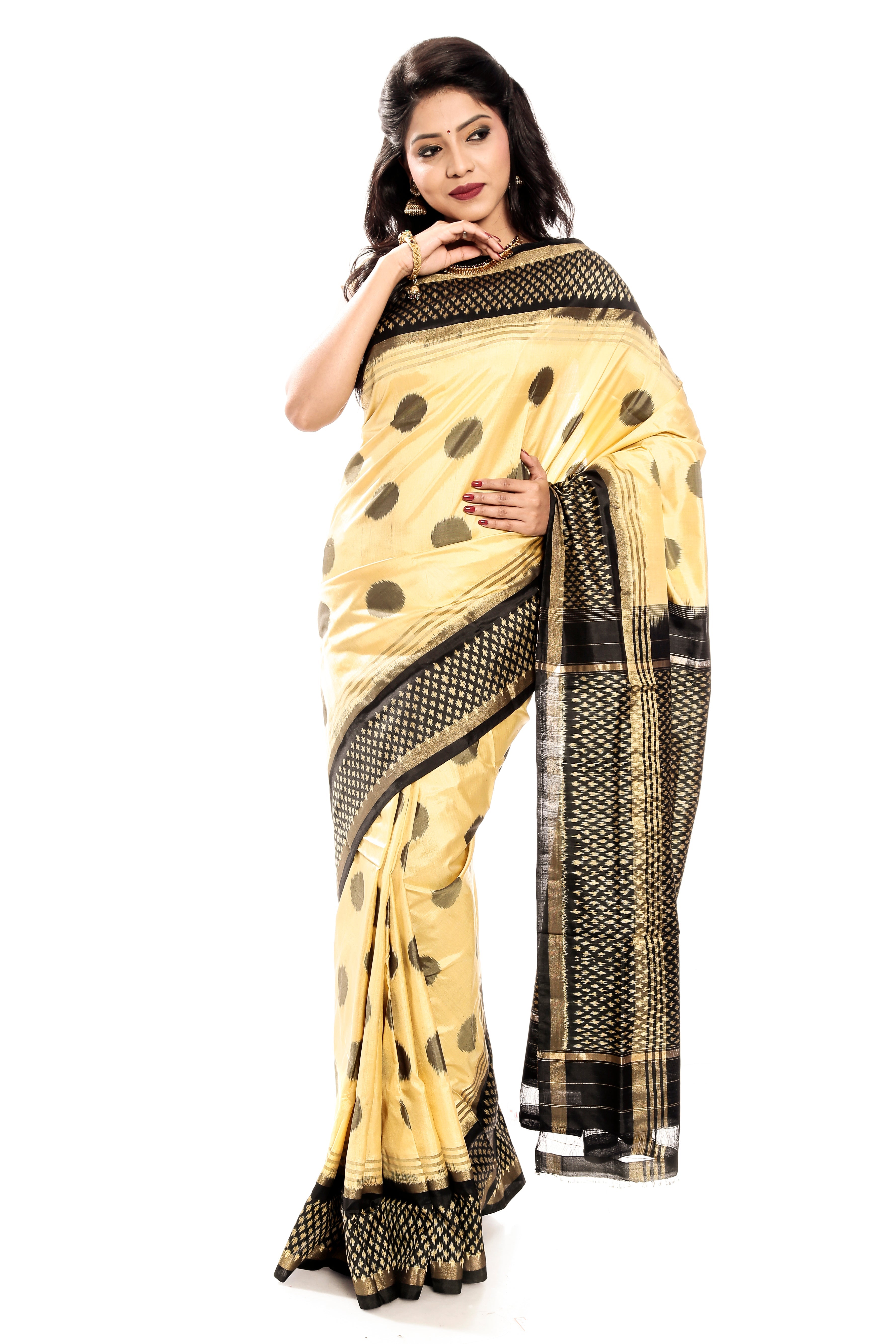 Cream Pochampally Ikkat Silk saree