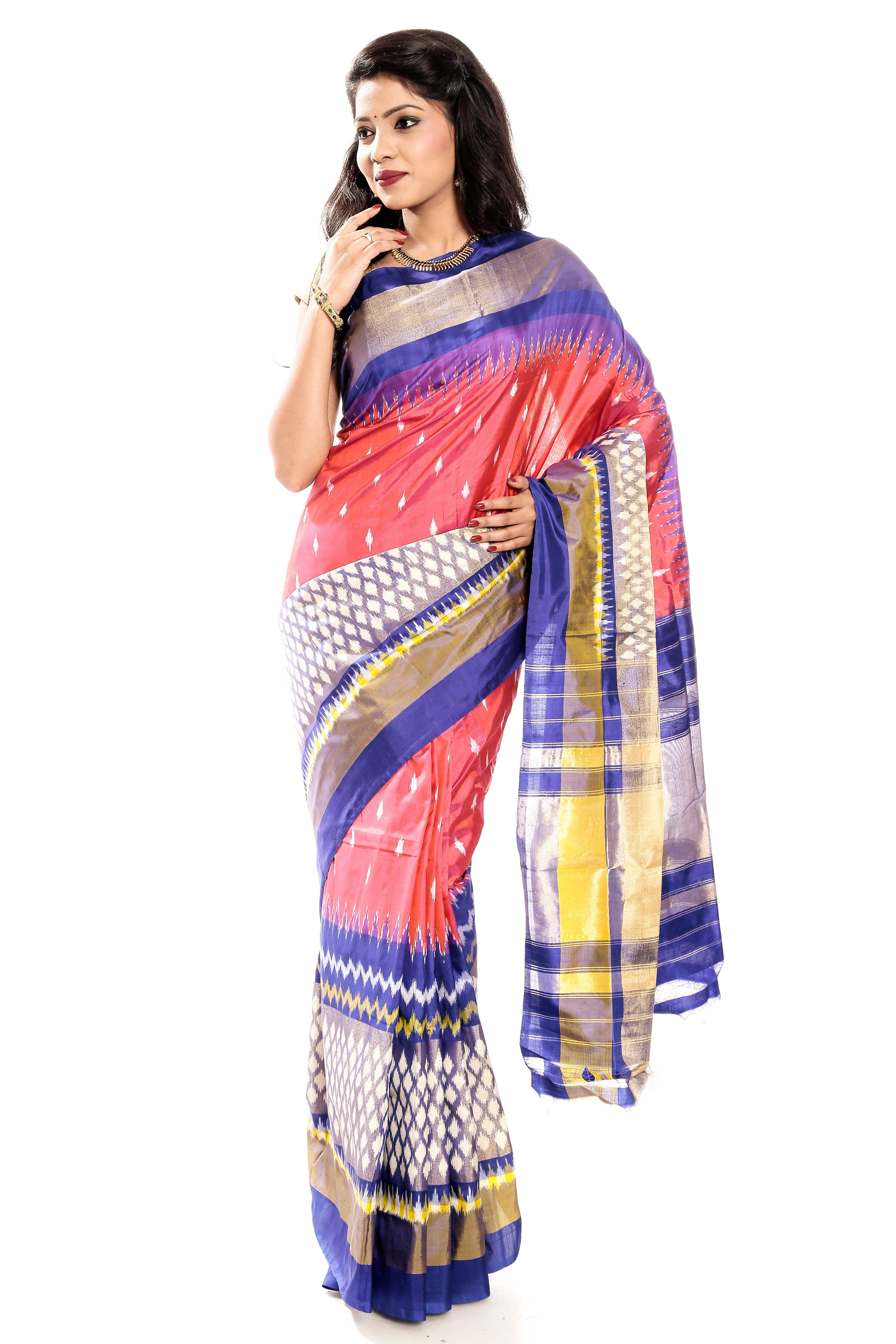 Pink & Blue Pochampally Saree 