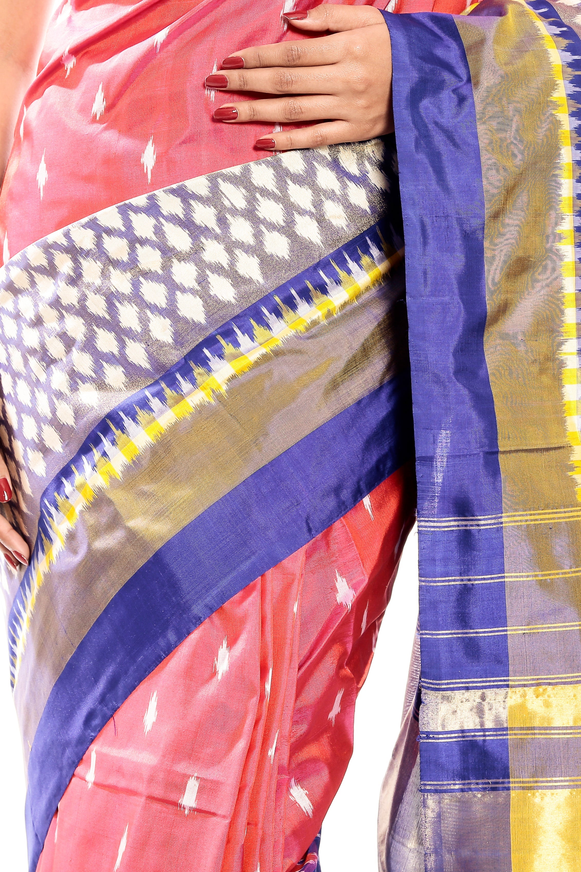 ikkat silk saree in Pink & Blue