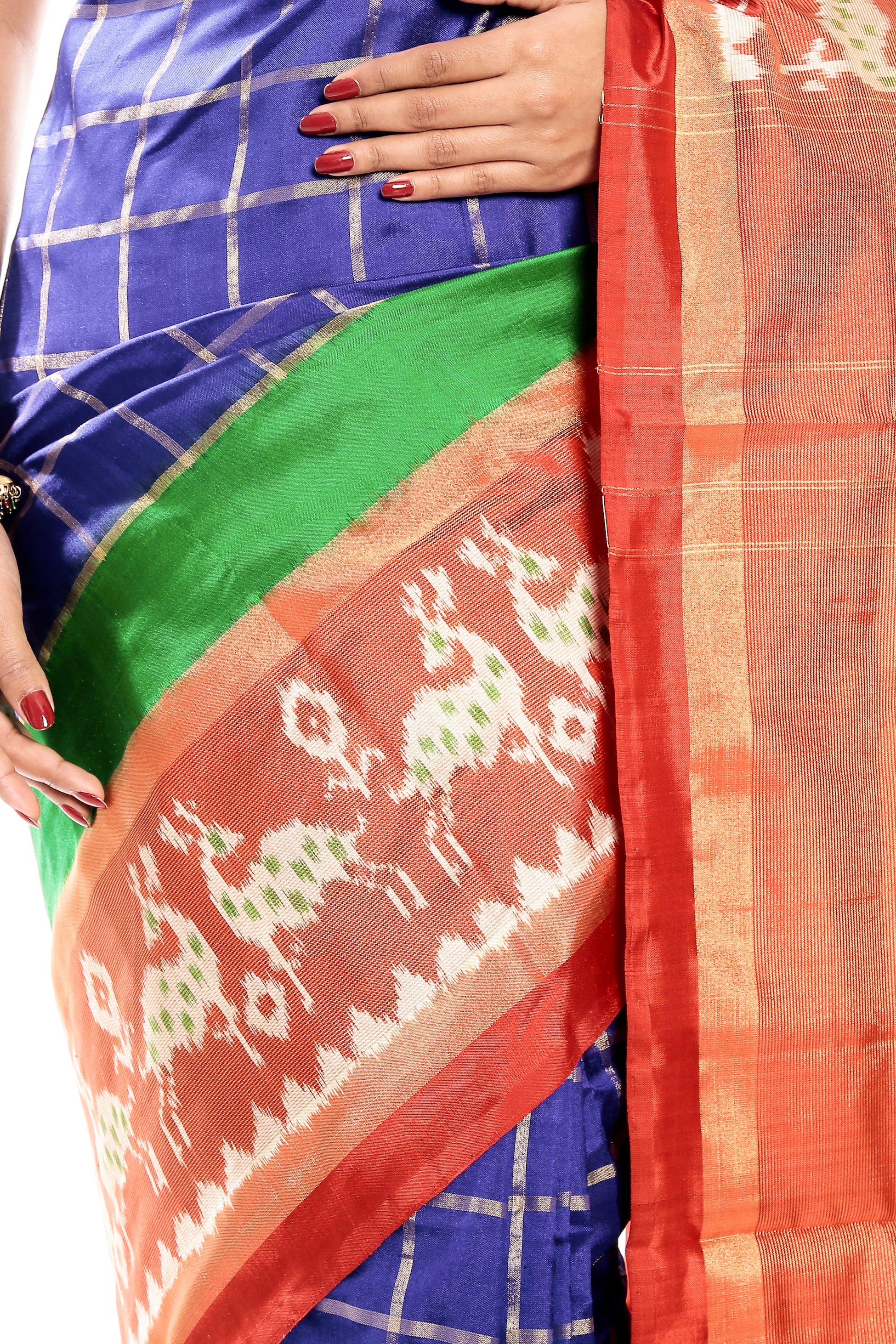 Blue & Orange Ikkat Silk Saree