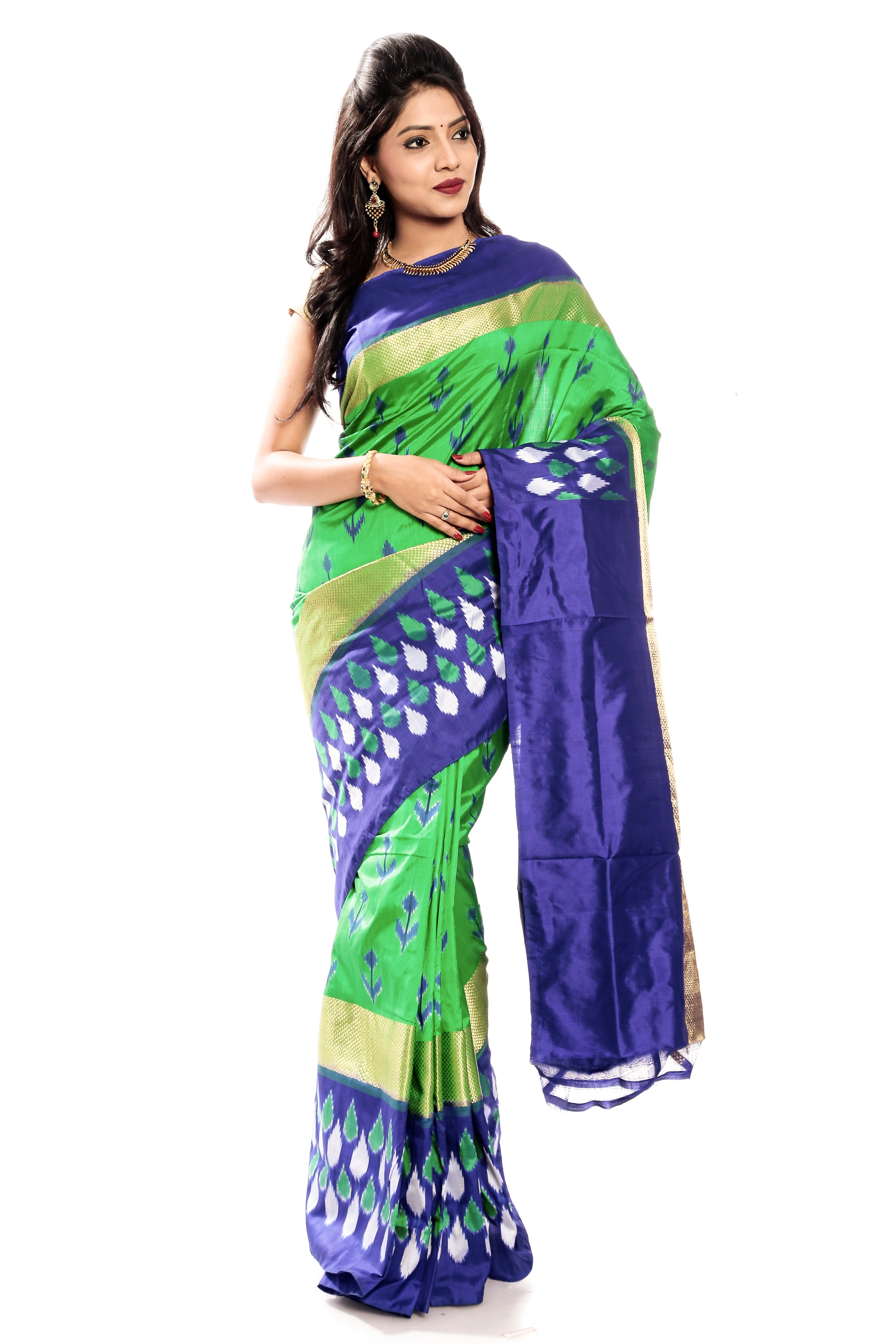 Green &amp; Blue pochampally ikkat saree