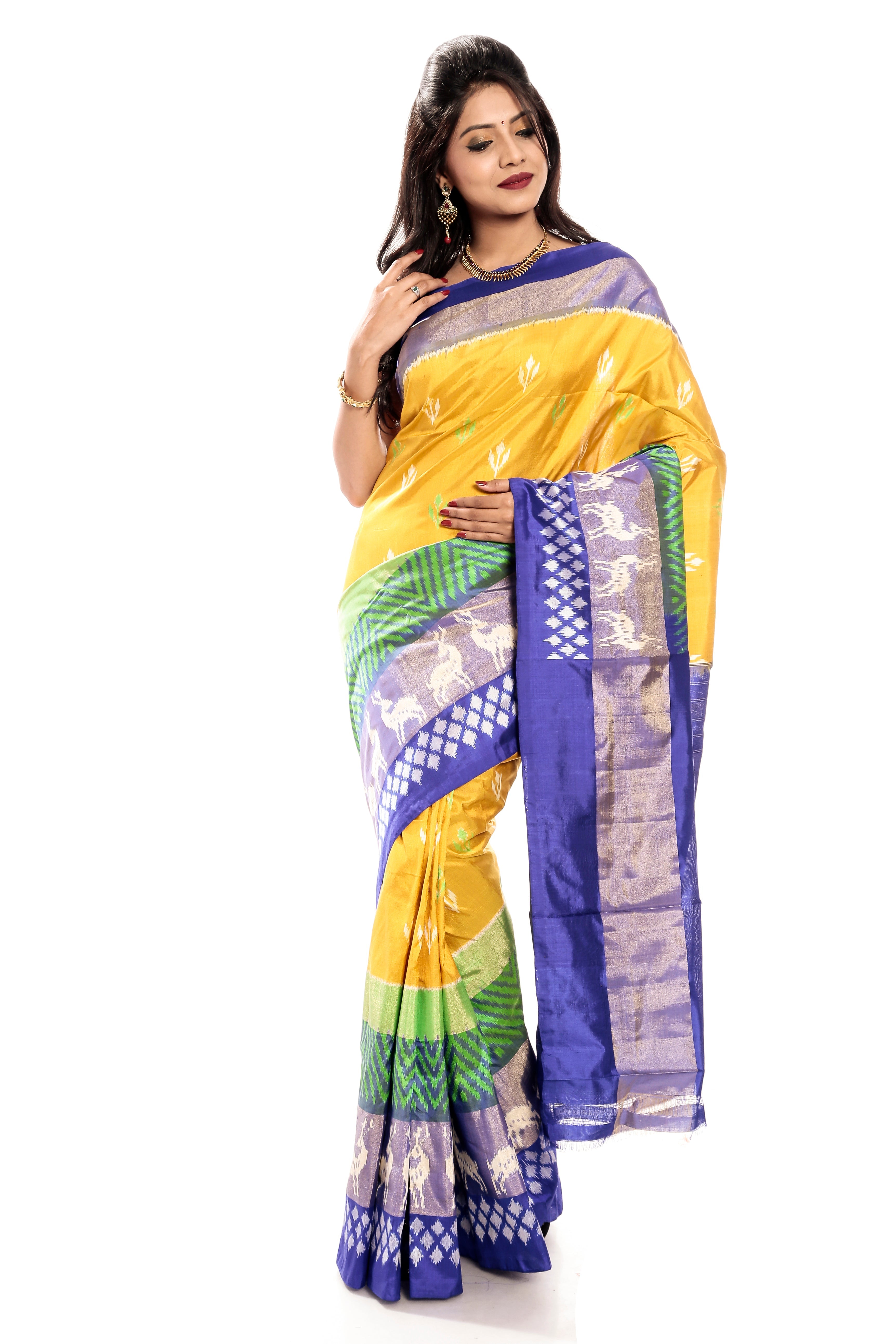 Yellow & Blue Pochampally Saree 