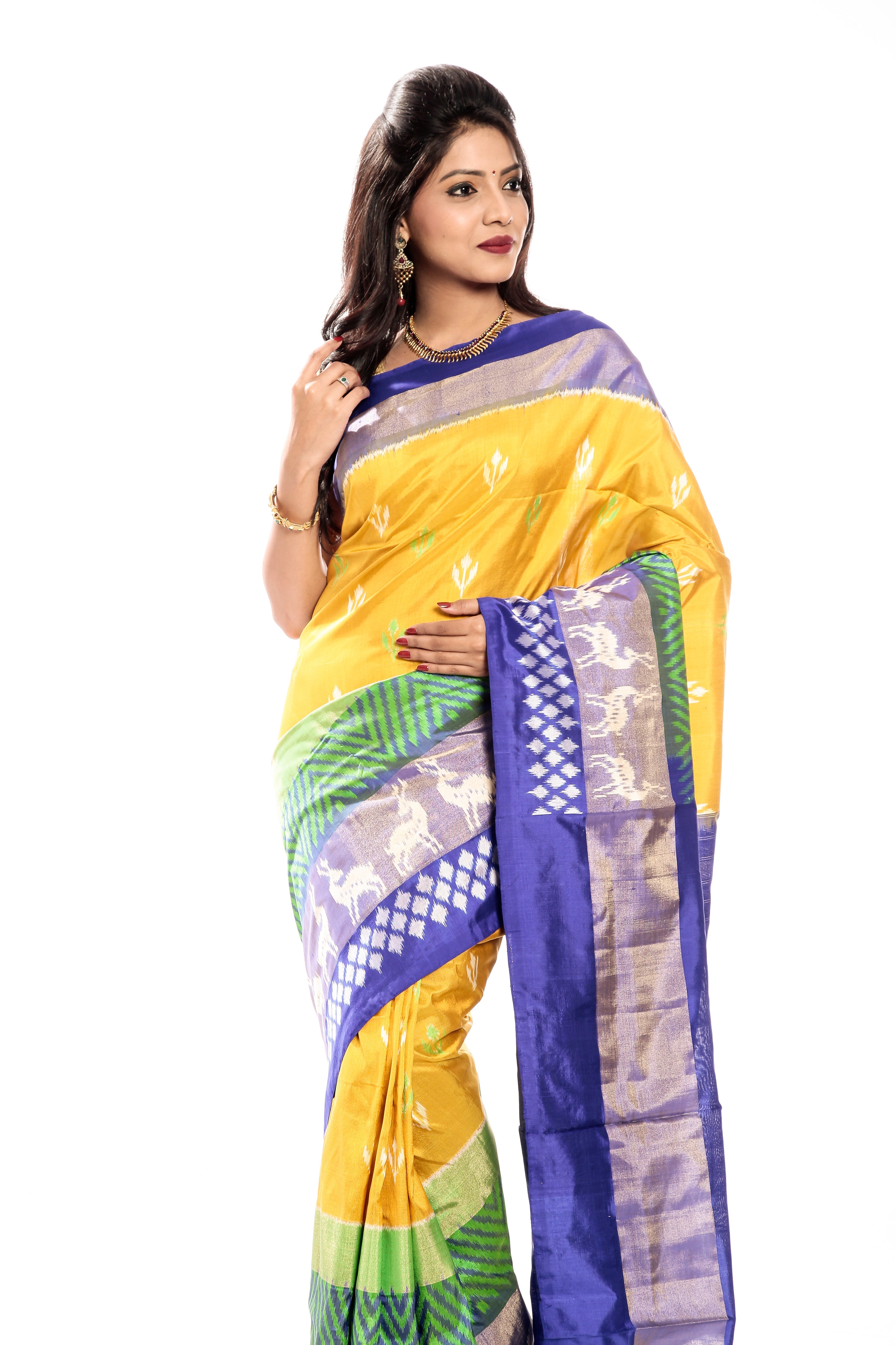 yello blue Pochampally Saree  in usa, uk, canada