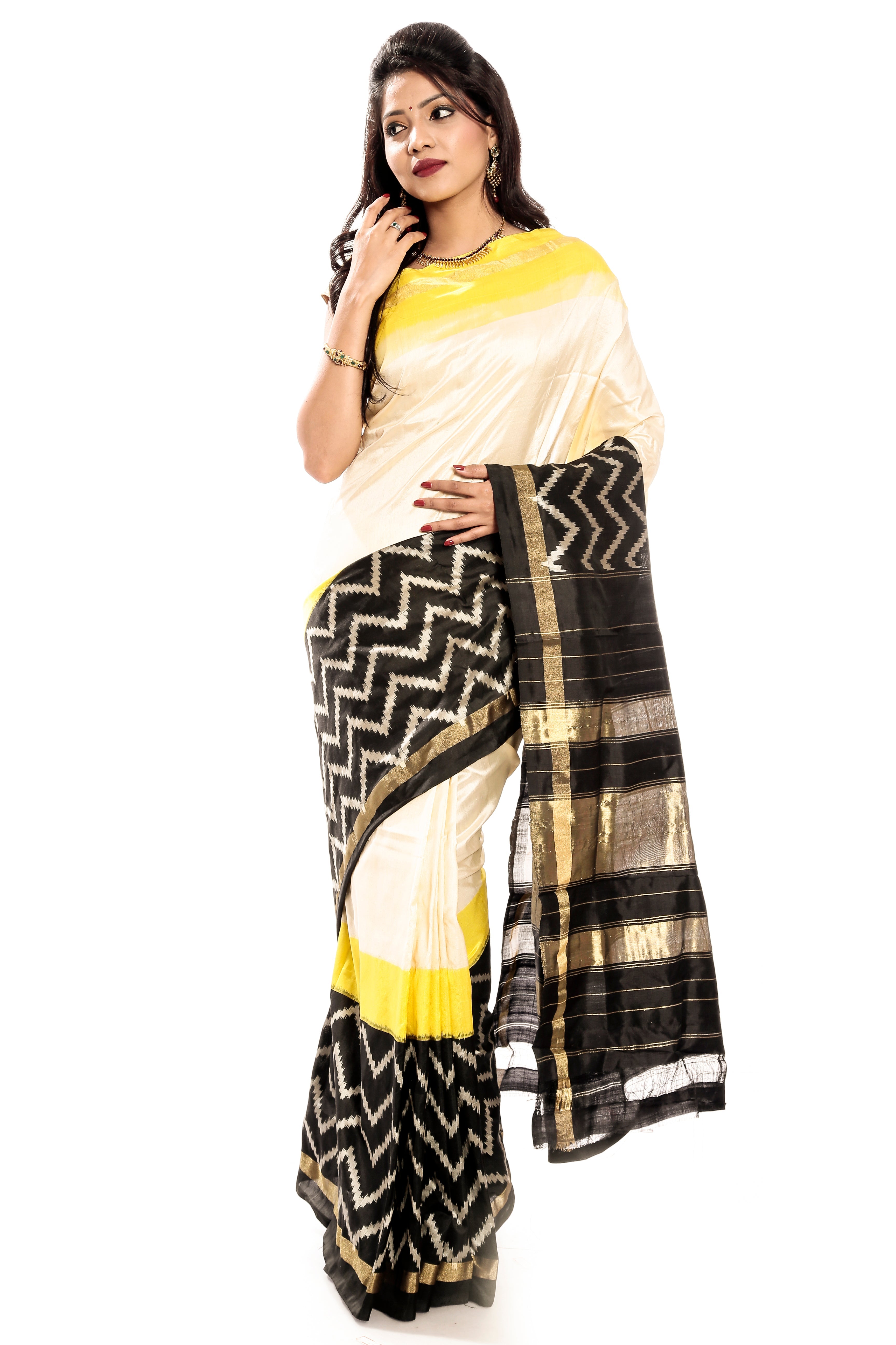 White Pochampally silk saree