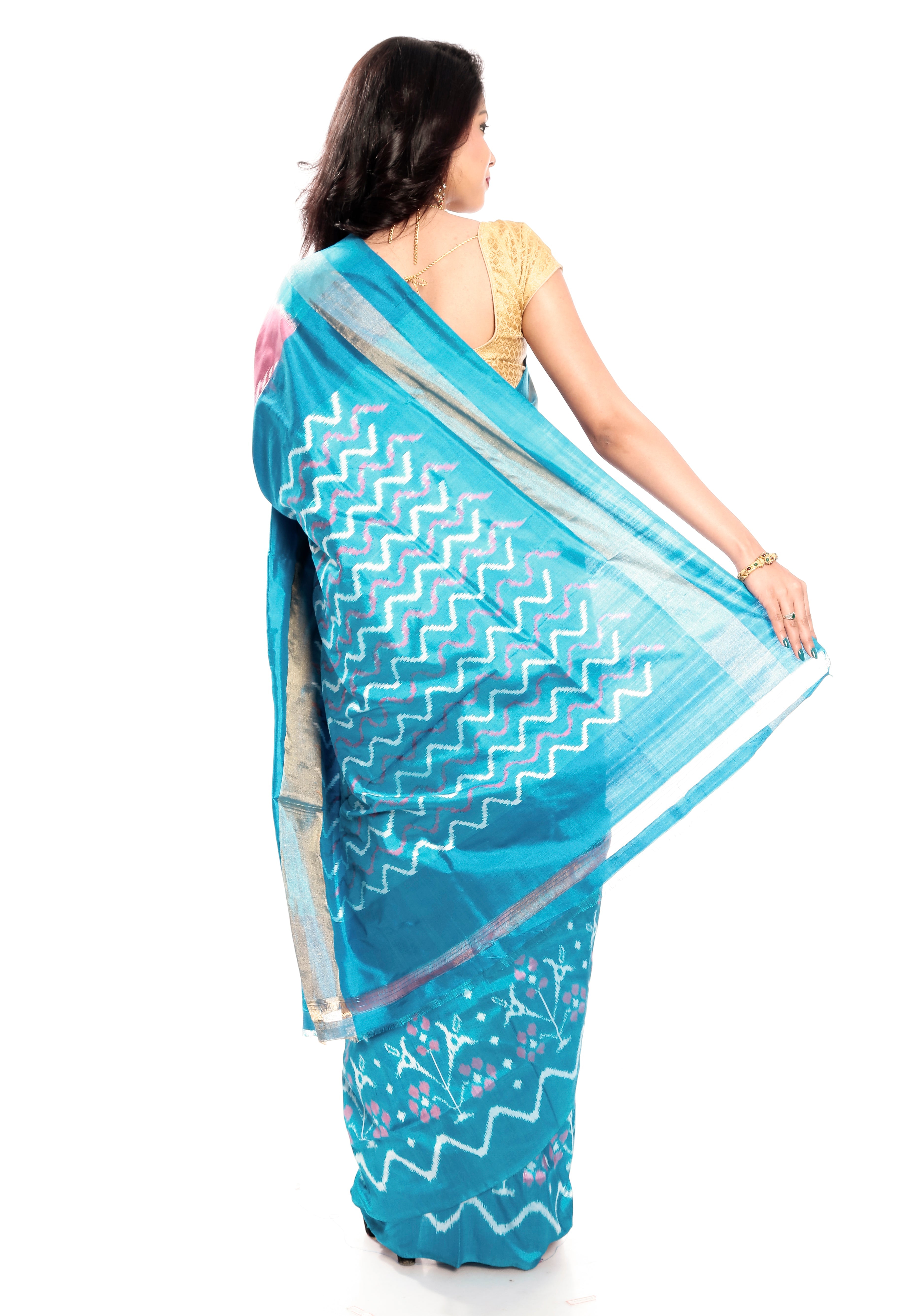 Baby Pink & Sky Blue silk saree